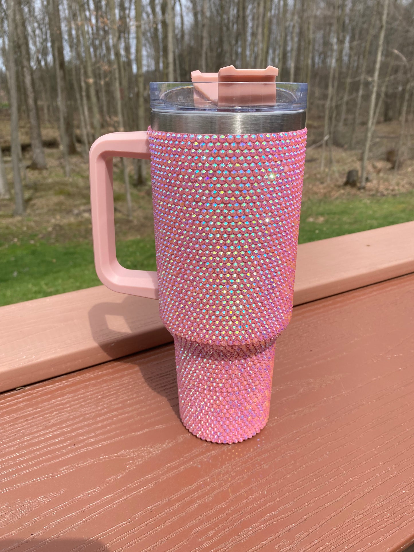 Light Pink Rhinestone 40oz Tumbler with Handle