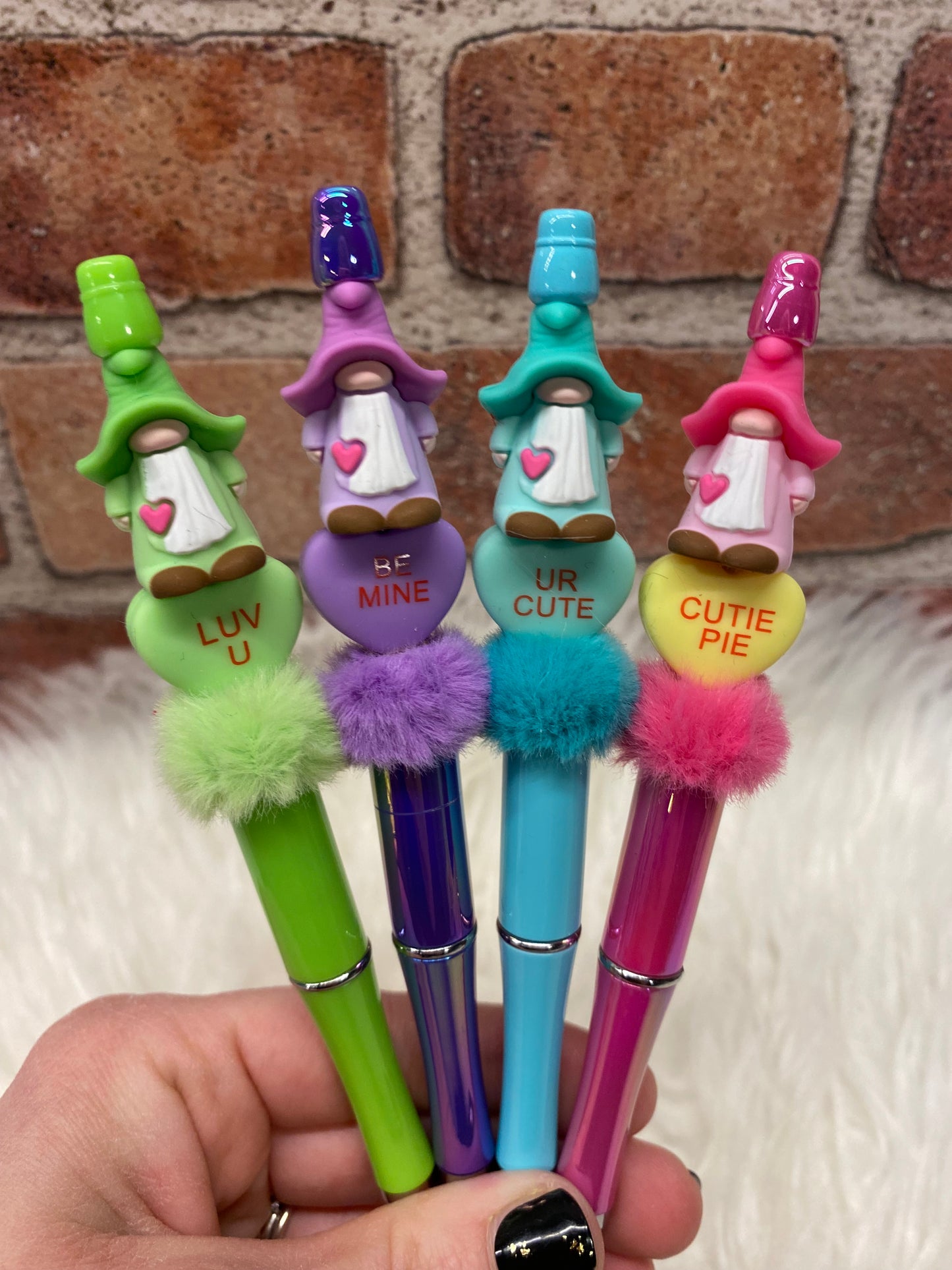 Valentines Day 3D Gnomes silicone beaded ink pen