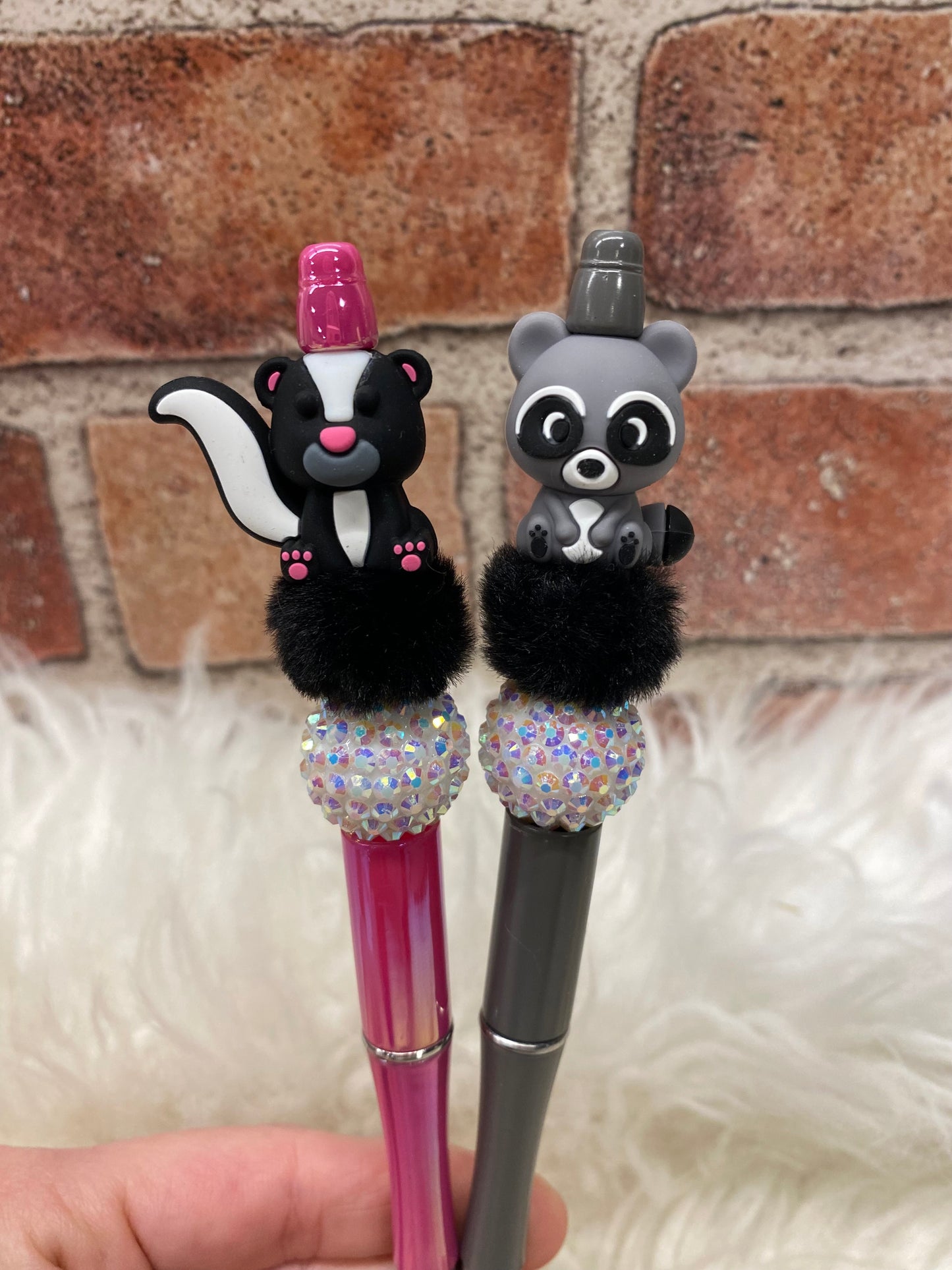 3D Raccoon & Skunk silicone beaded ballpoint ink pen