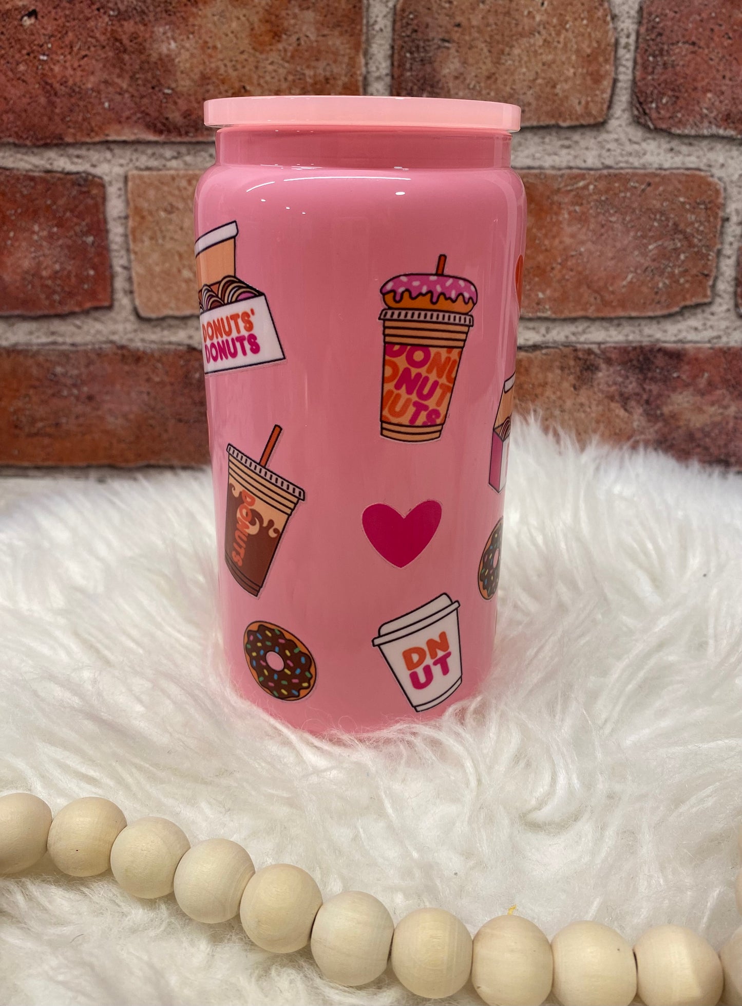 Dunk-ie 16oz light pink glass can UVDTF wrap
