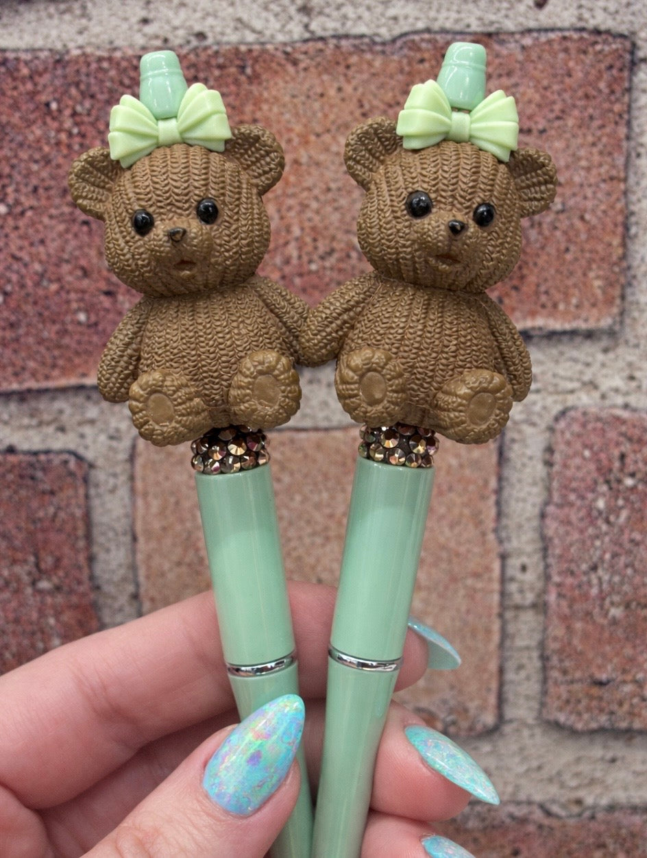 3D Teddy Bears Clay silicone beaded ballpoint ink pen