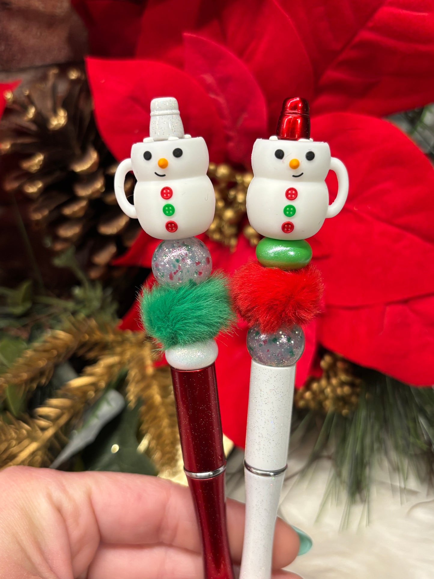 3D Snowman Hot Cocoa Mug silicone beaded ballpoint ink pen