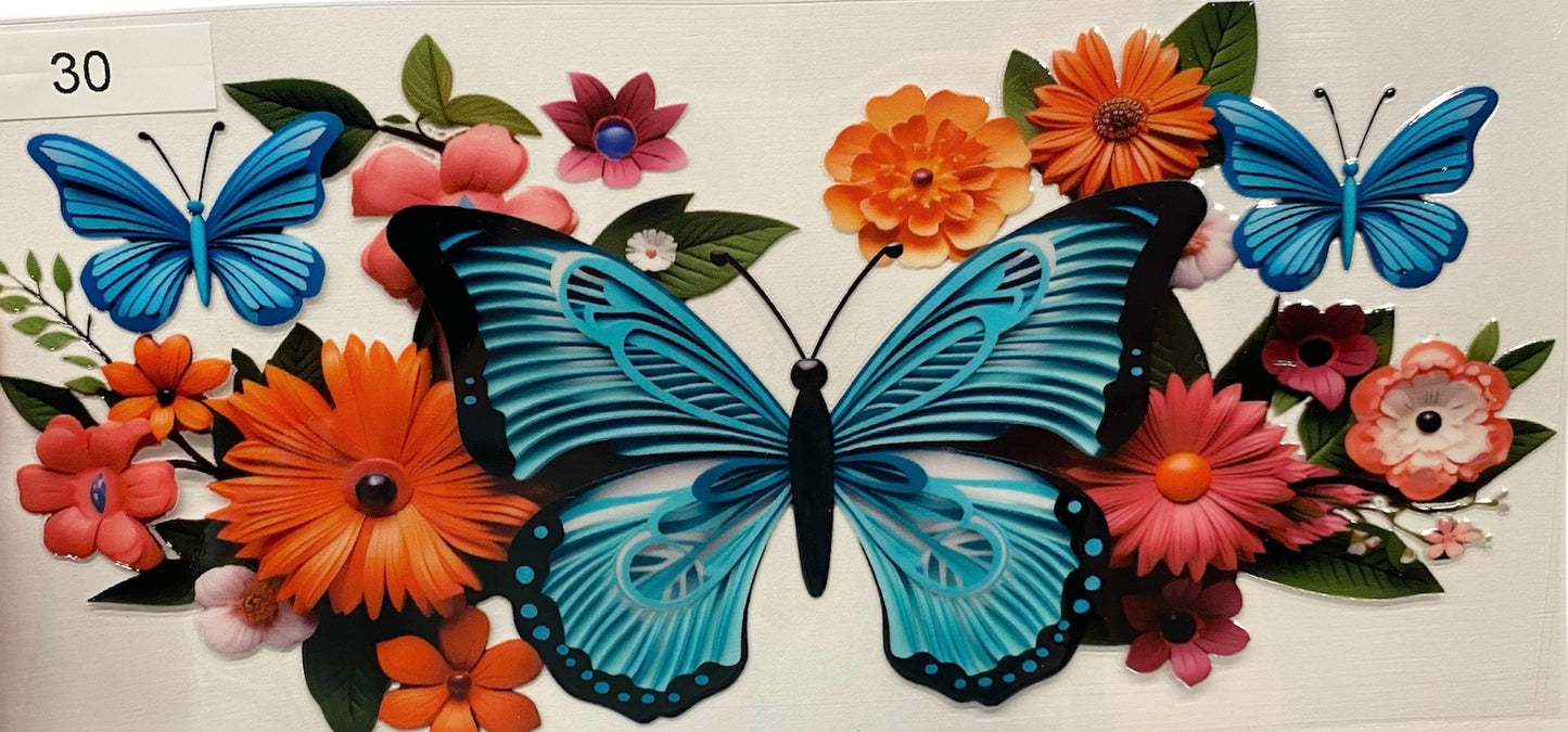 Blue Butterfly Tumbler or Glass Can UV DTF wrap