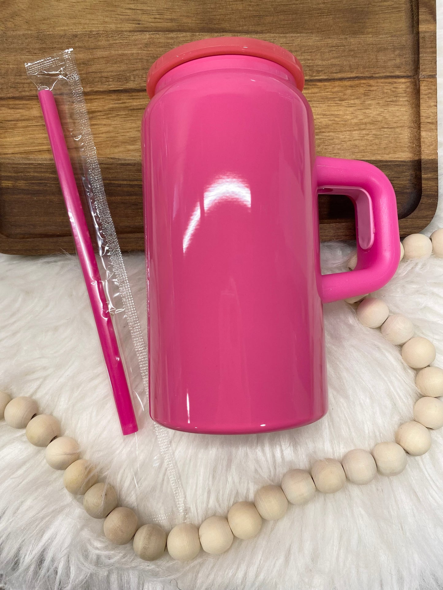 Hot Pink, Custom 16oz Stainless Steel Cup with Handle