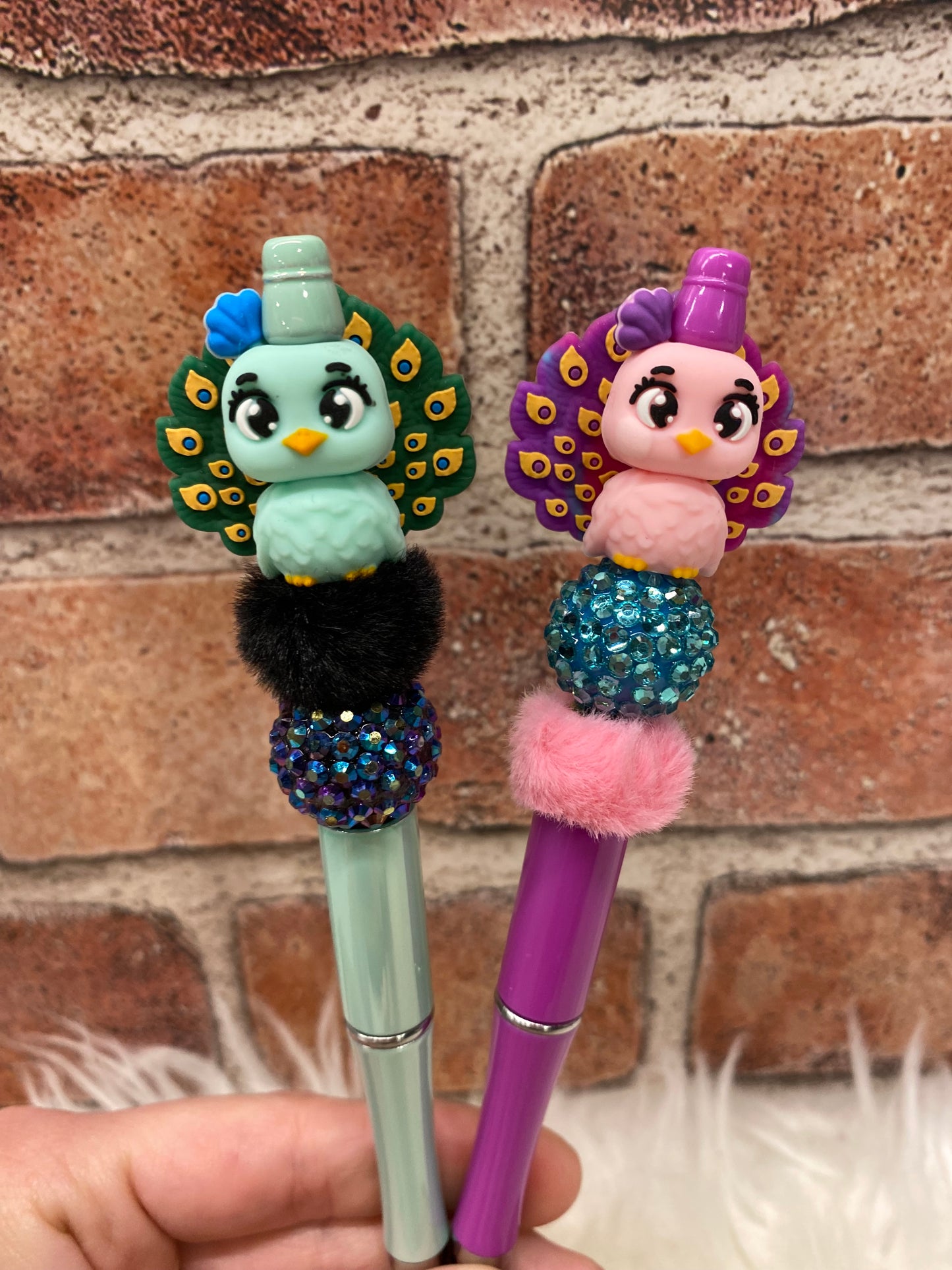 3D Peacock silicone beaded ballpoint ink pen