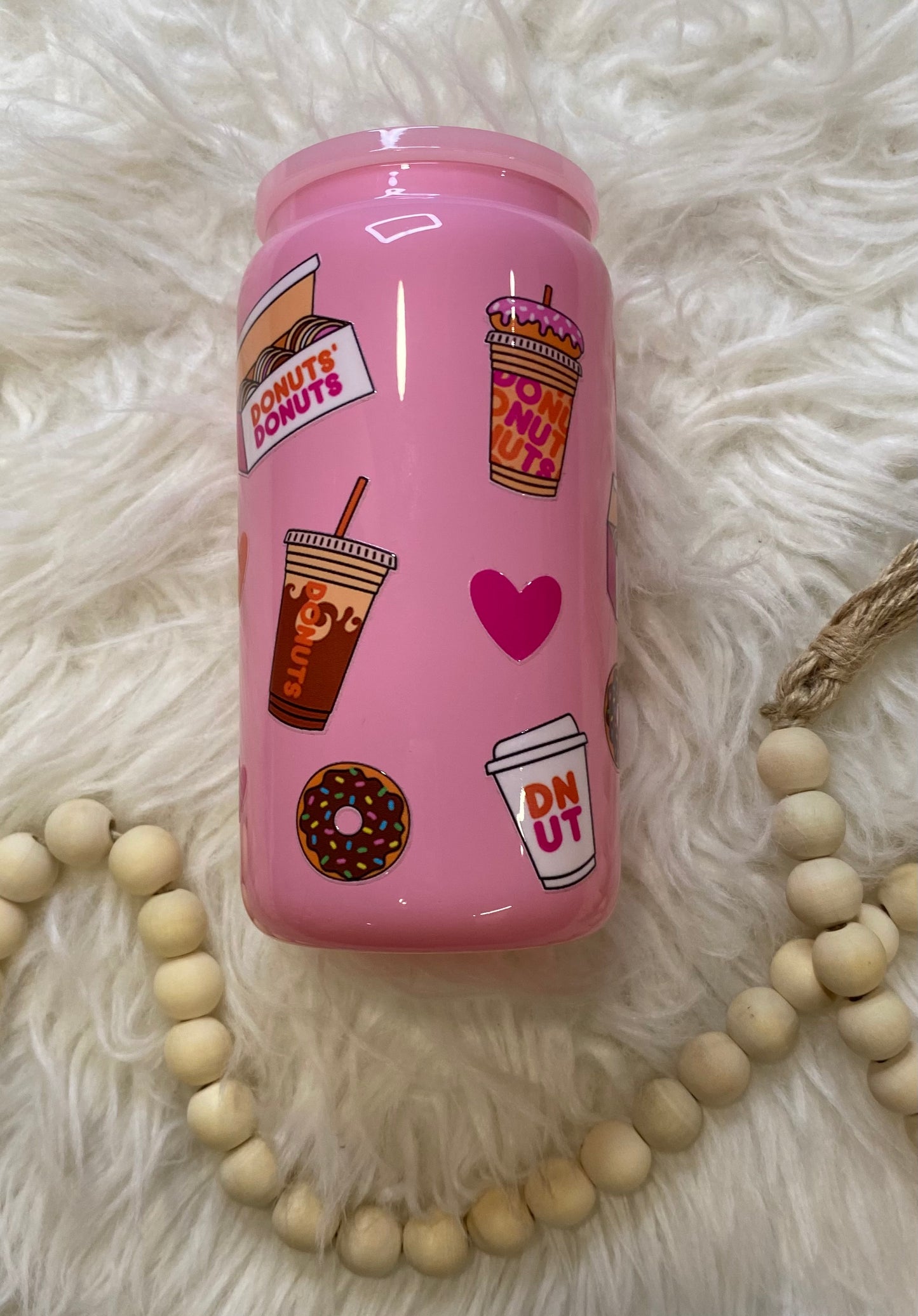 Dunk-ie 16oz light pink glass can UVDTF wrap