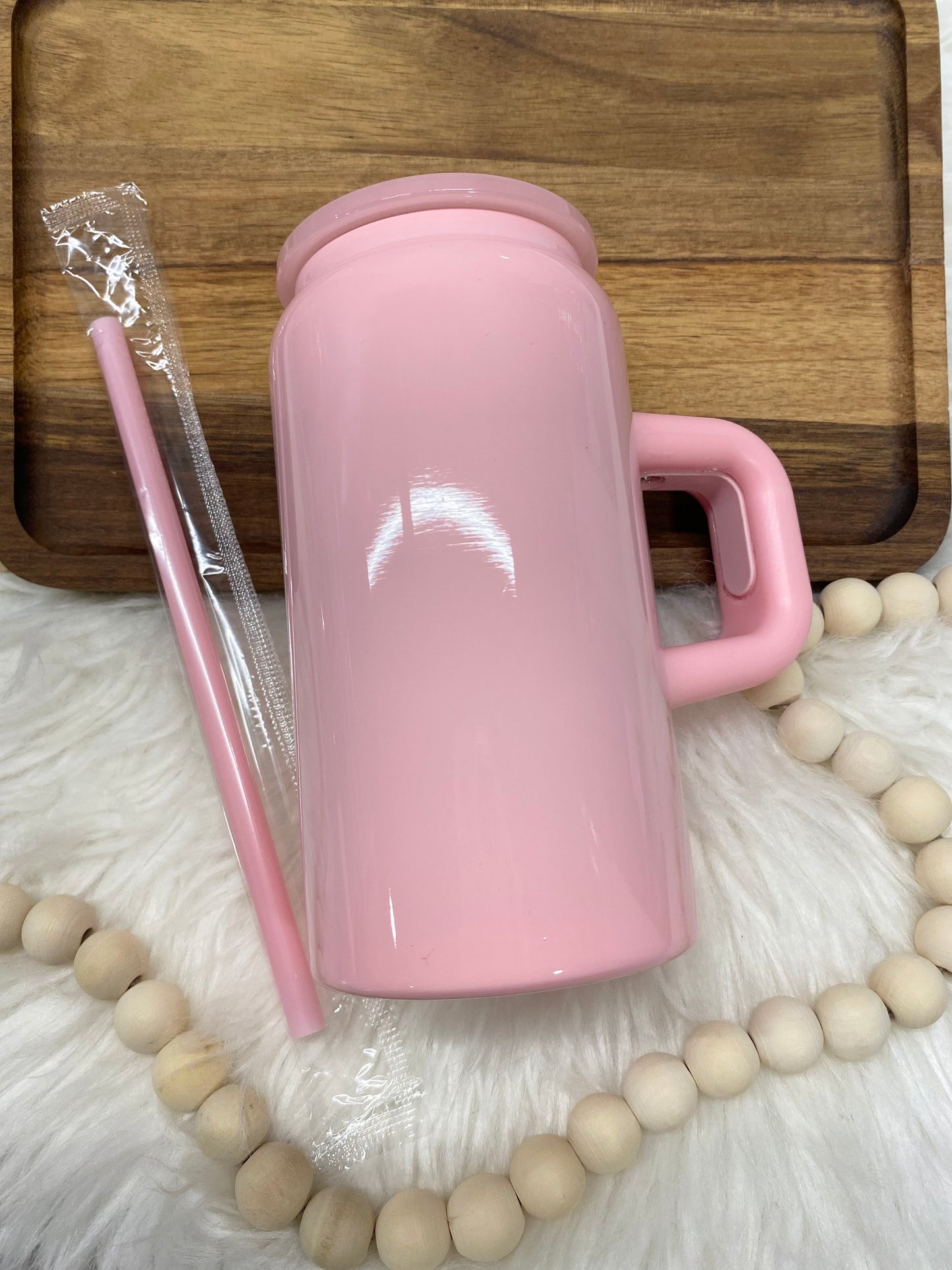 Light Pink, Custom 16oz Stainless Steel Cup with Handle