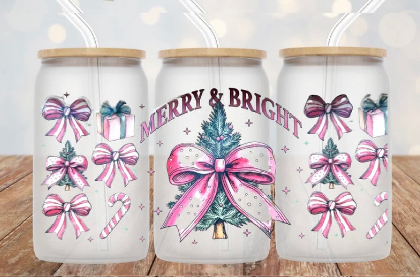 Holographic Merry & Bright Tumbler or Glass Can UV DTF wrap - MUST BUY CUP