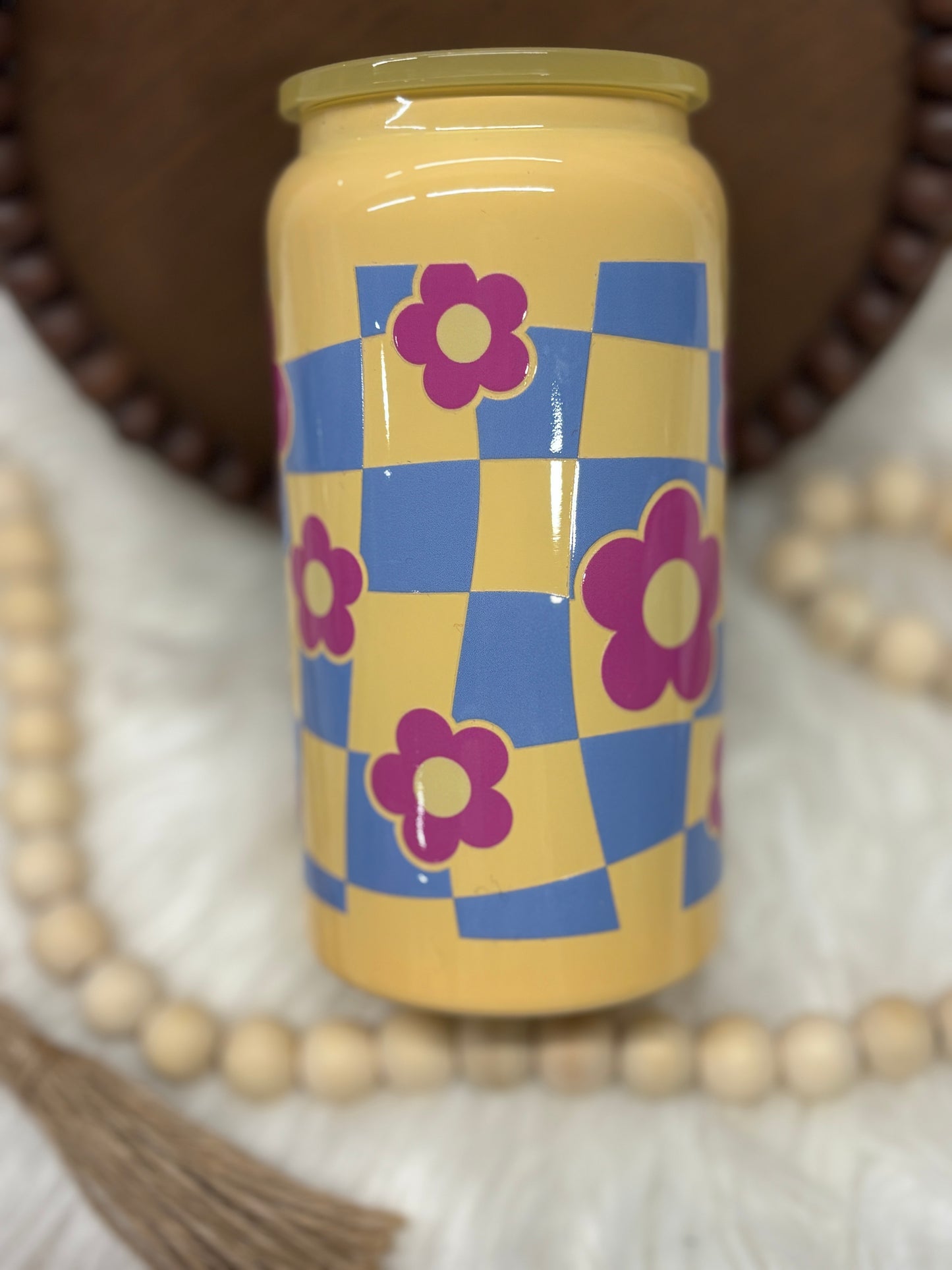 Purple Floral, Yellow, 16oz Stainless Steel Cup
