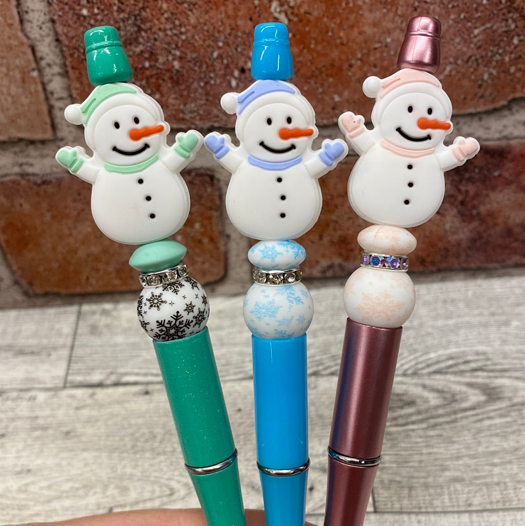 Snowman winter silicone beaded ballpoint ink pen