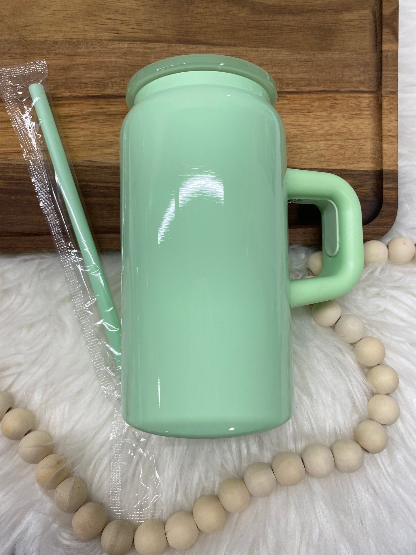 Mint Green, Custom 16oz Stainless Steel Cup with Handle