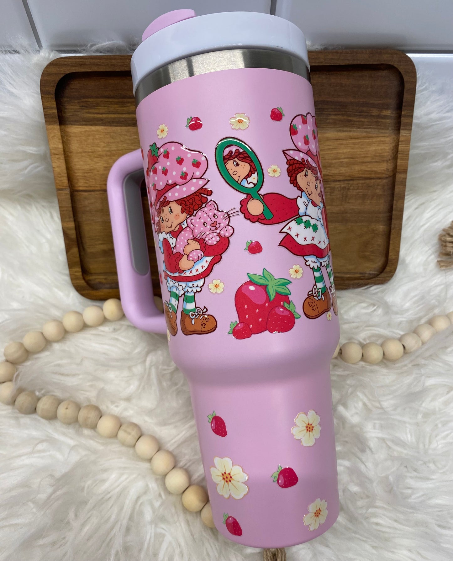 Strawberry Shortcake UVDFT transfer 40oz insulated Tumbler with handle