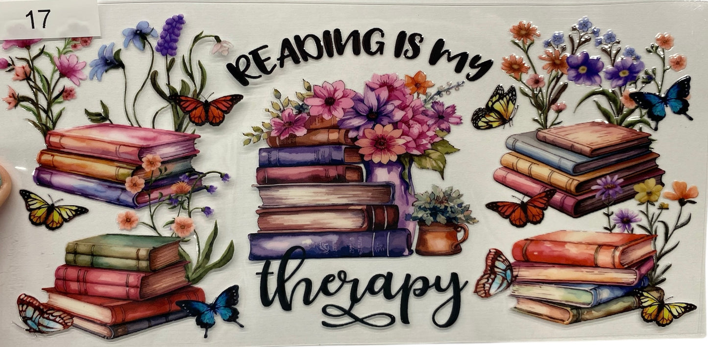 Reading is my Therapy Tumbler or Can Cup UV DTF wrap