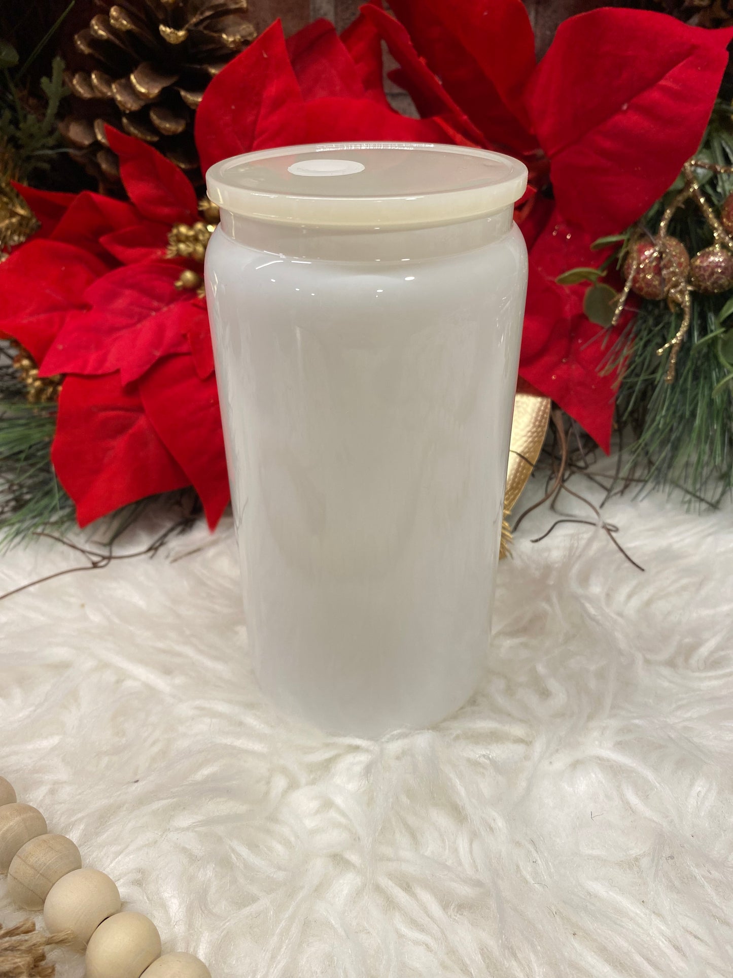 16oz White Glass Can Sublimation or UVDTF