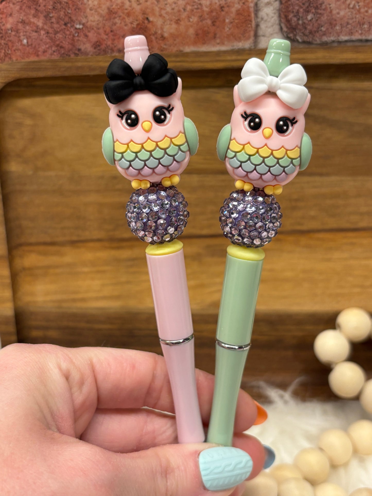 3D Owl silicone beaded ballpoint ink pen