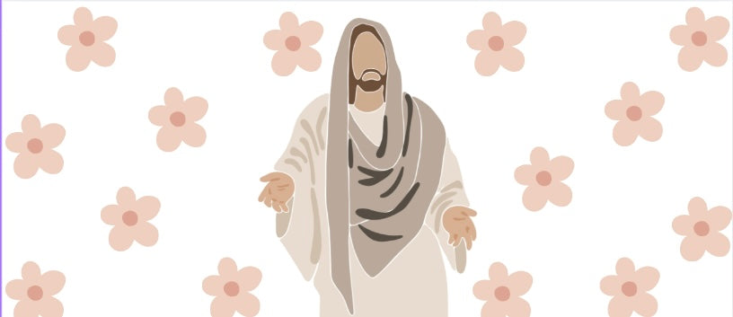 Jesus with Flowers Tumbler or Glass Can UV DTF wrap