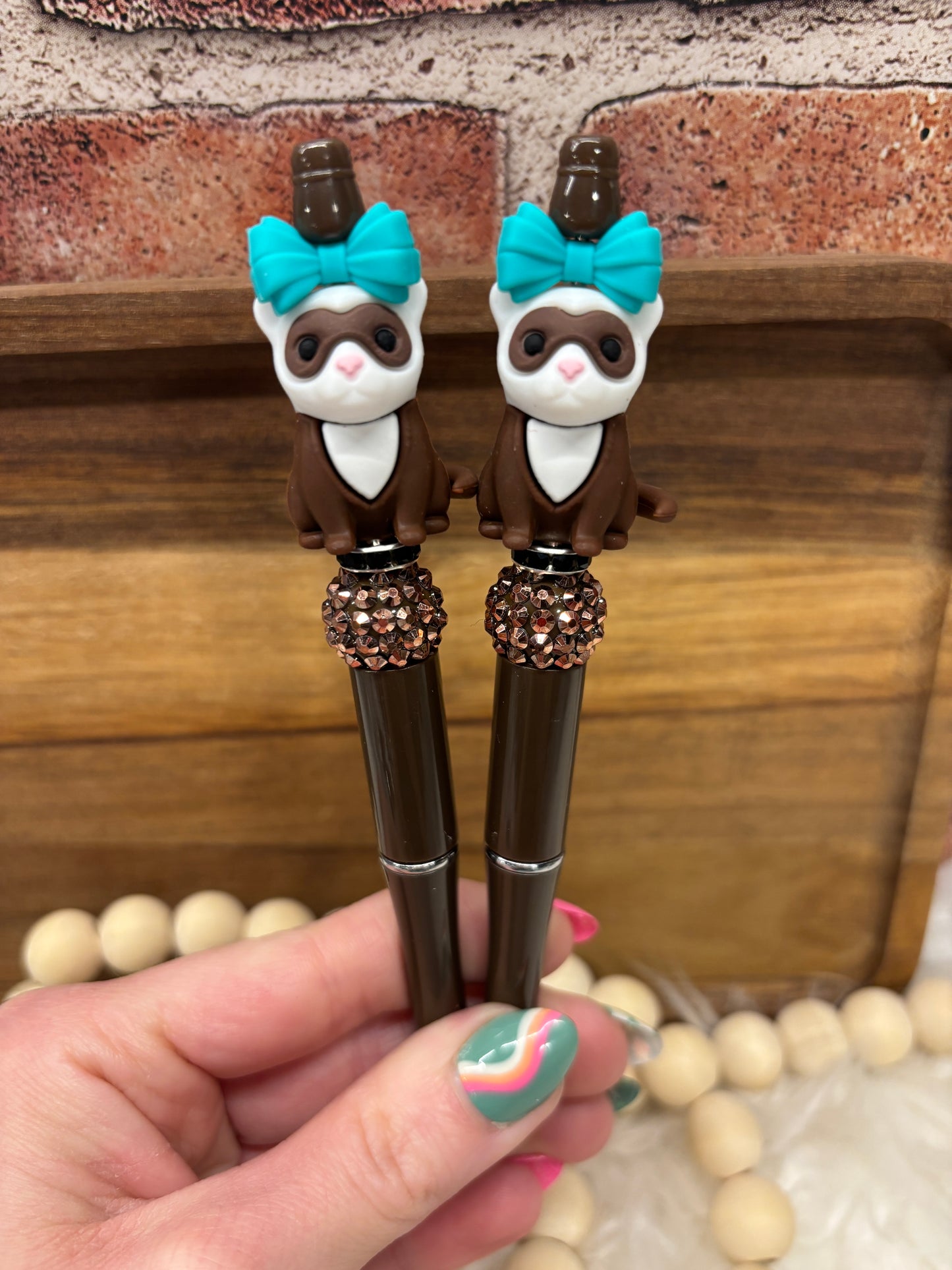 3D Fifi the Ferret silicone beaded ballpoint ink pen
