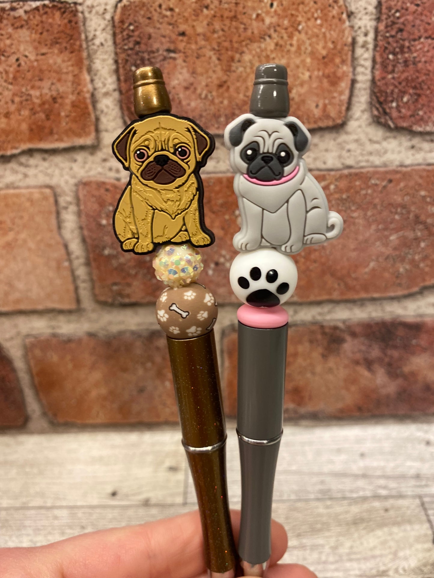 Pug dog silicone beaded ballpoint ink pen