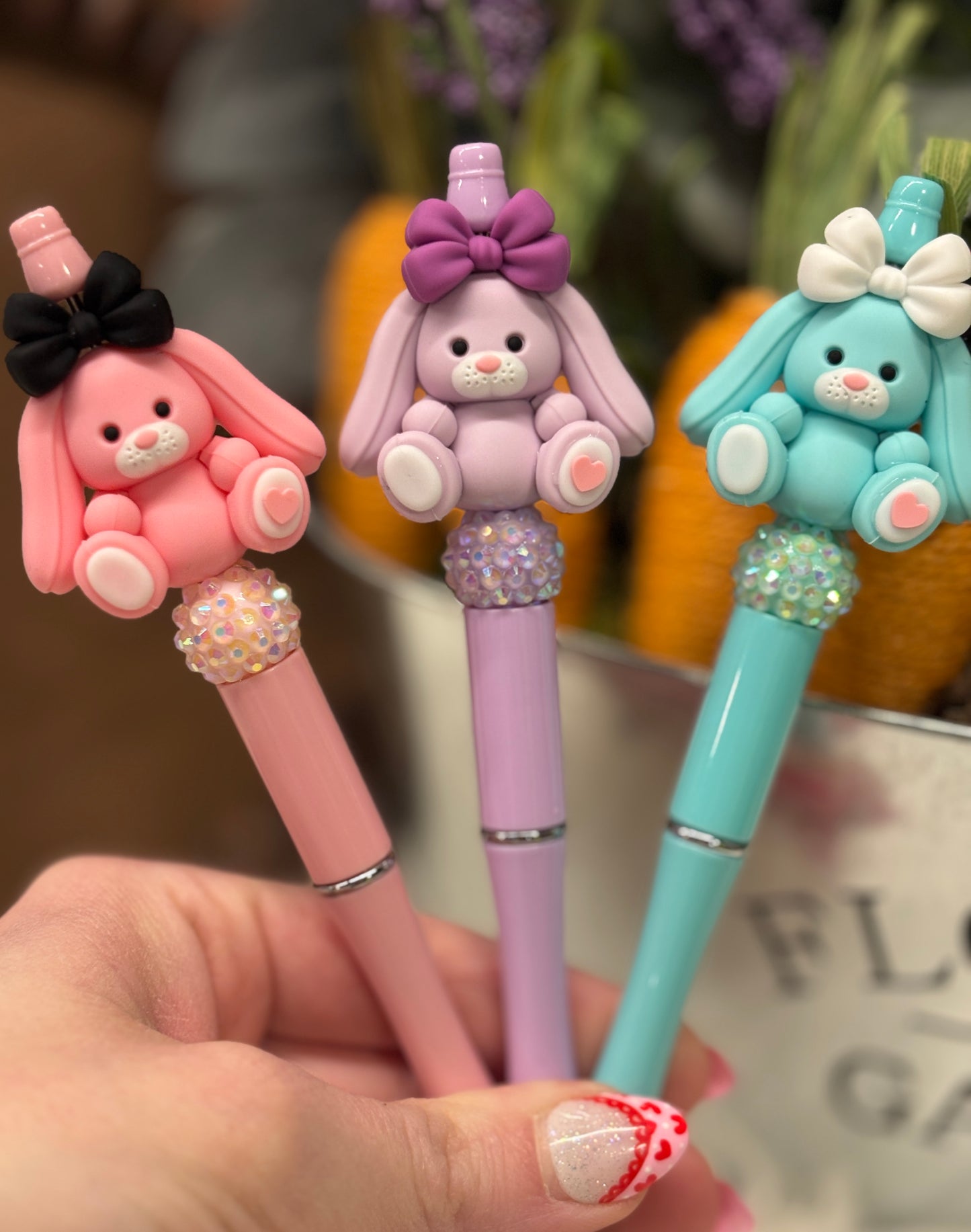 3D Easter Spring Bunny silicone beaded ballpoint ink pen