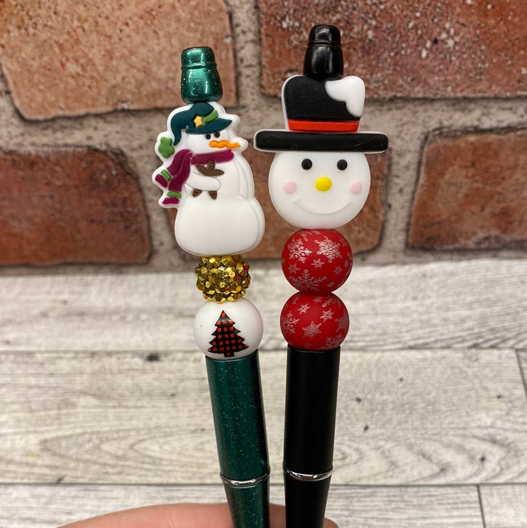 Snowman winter silicone beaded ballpoint ink pen