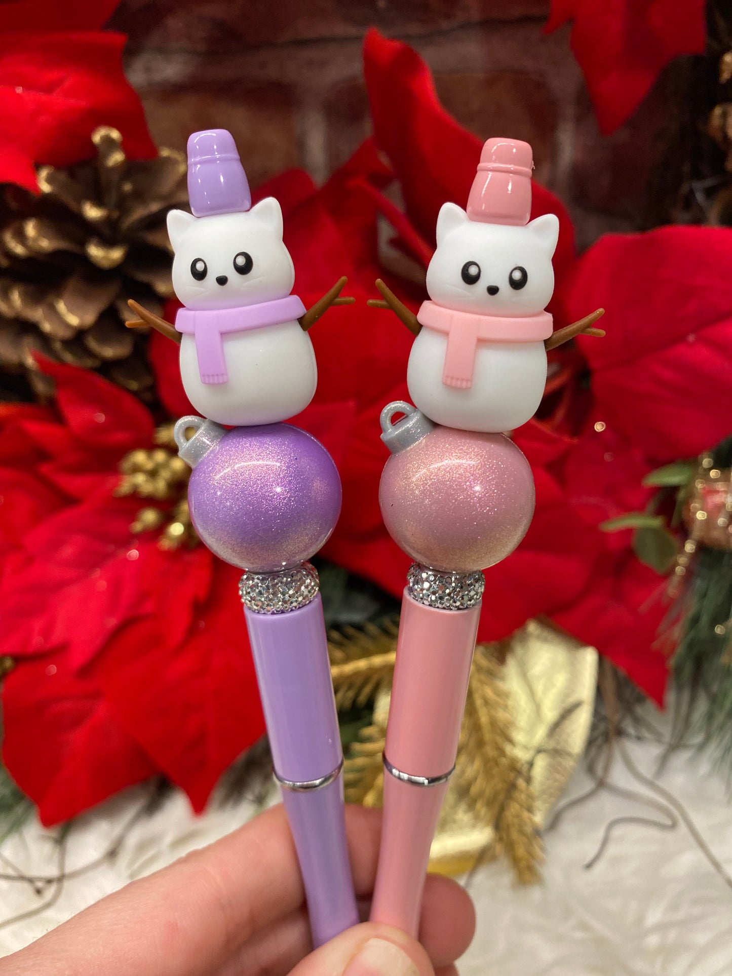 3D Kitty Snowman silicone beaded ink pen