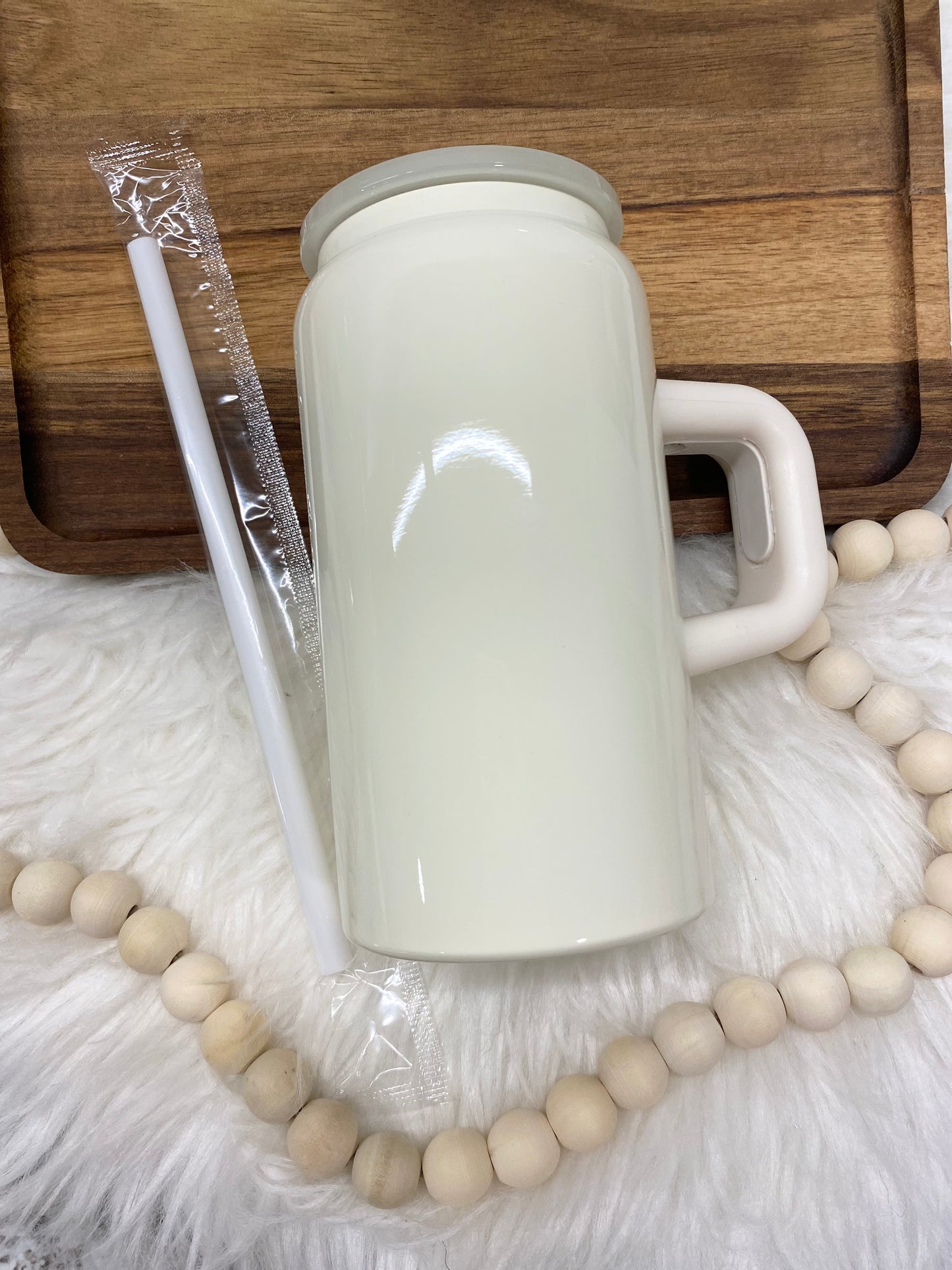 Cream, Custom 16oz Stainless Steel Cup with Handle