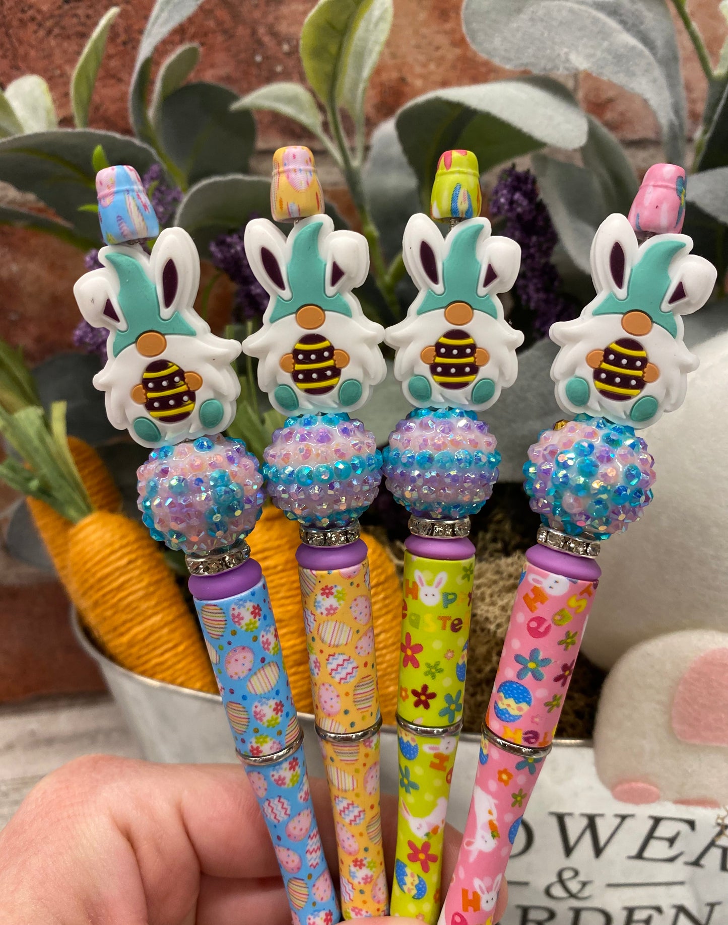 Easter Gnomes silicone beaded ballpoint ink pen