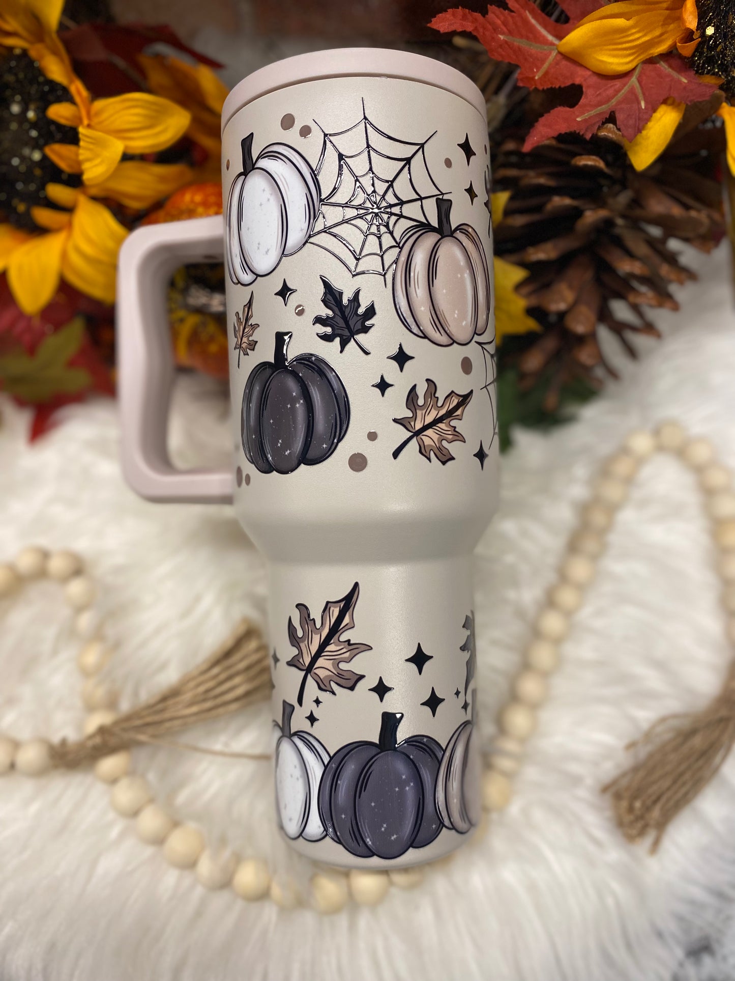 Neutral Pumpkins, Almond 40oz Insulated Tumbler with Handle