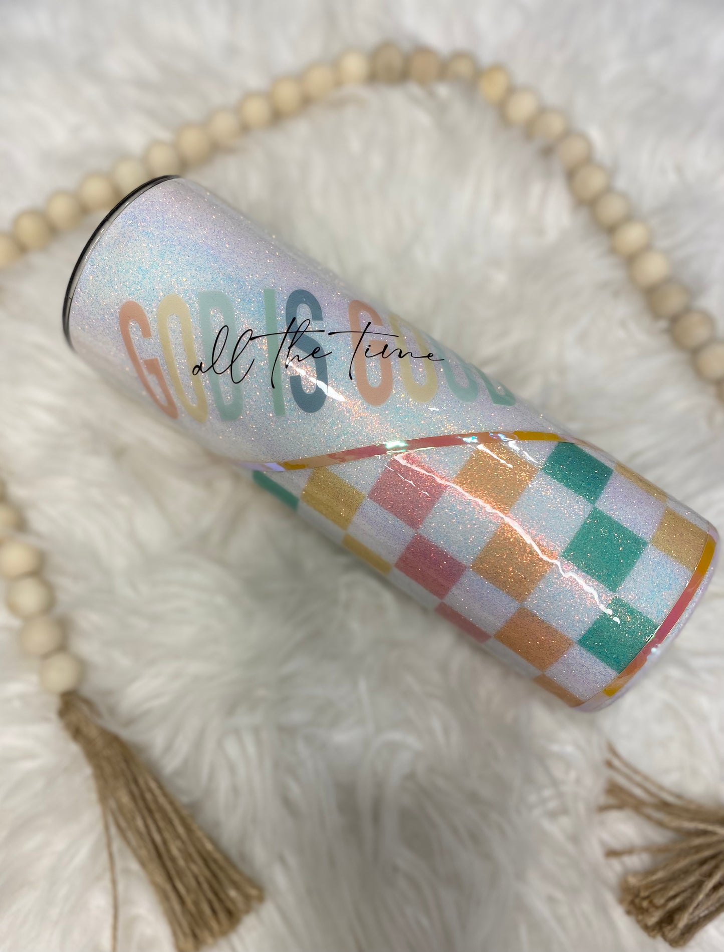 God is Good Opal Insulated 20oz Skinny Expoy-Free Glitter Tumbler