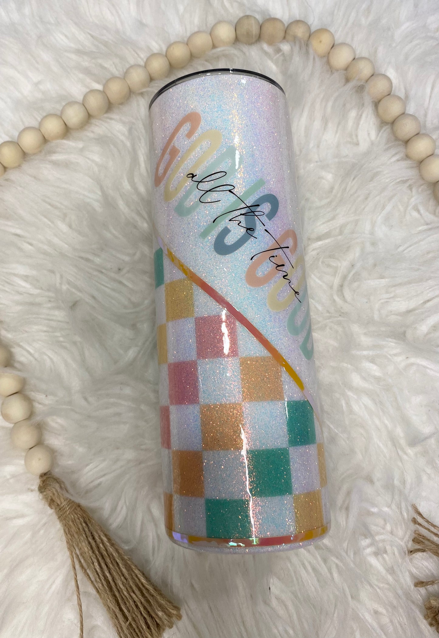 God is Good Opal Insulated 20oz Skinny Expoy-Free Glitter Tumbler