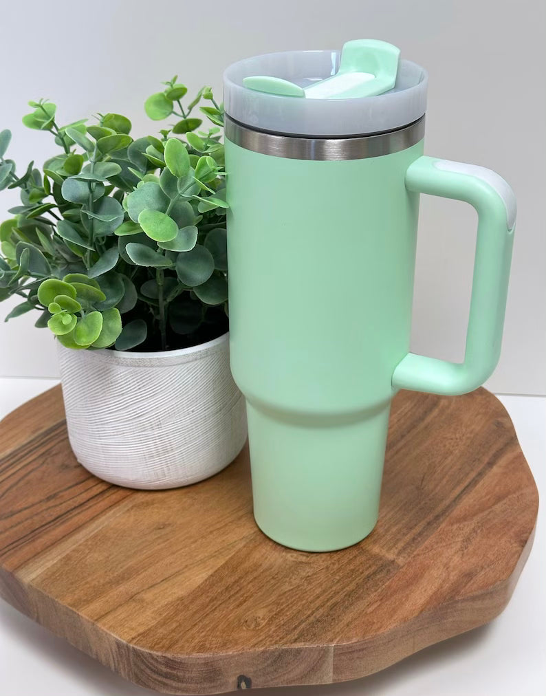 Custom 40oz Matte Sublimation Tumbler with Handle Key Lime