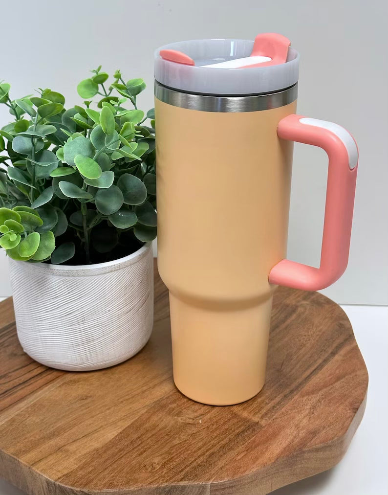 Custom 40oz Matte Sublimation Tumbler with Handle Orange Cream