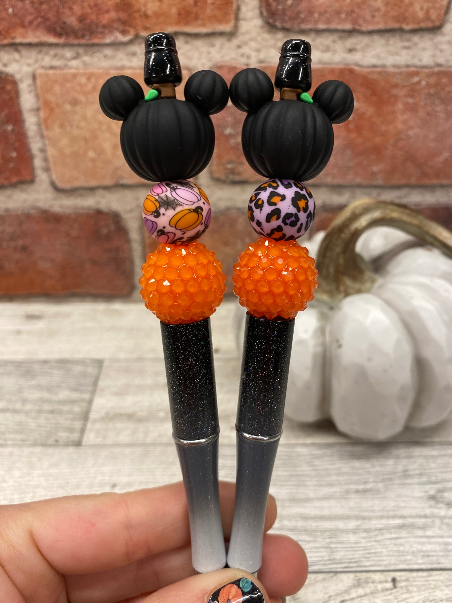 Ears Pumpkin Black silicone beaded ballpoint ink pen