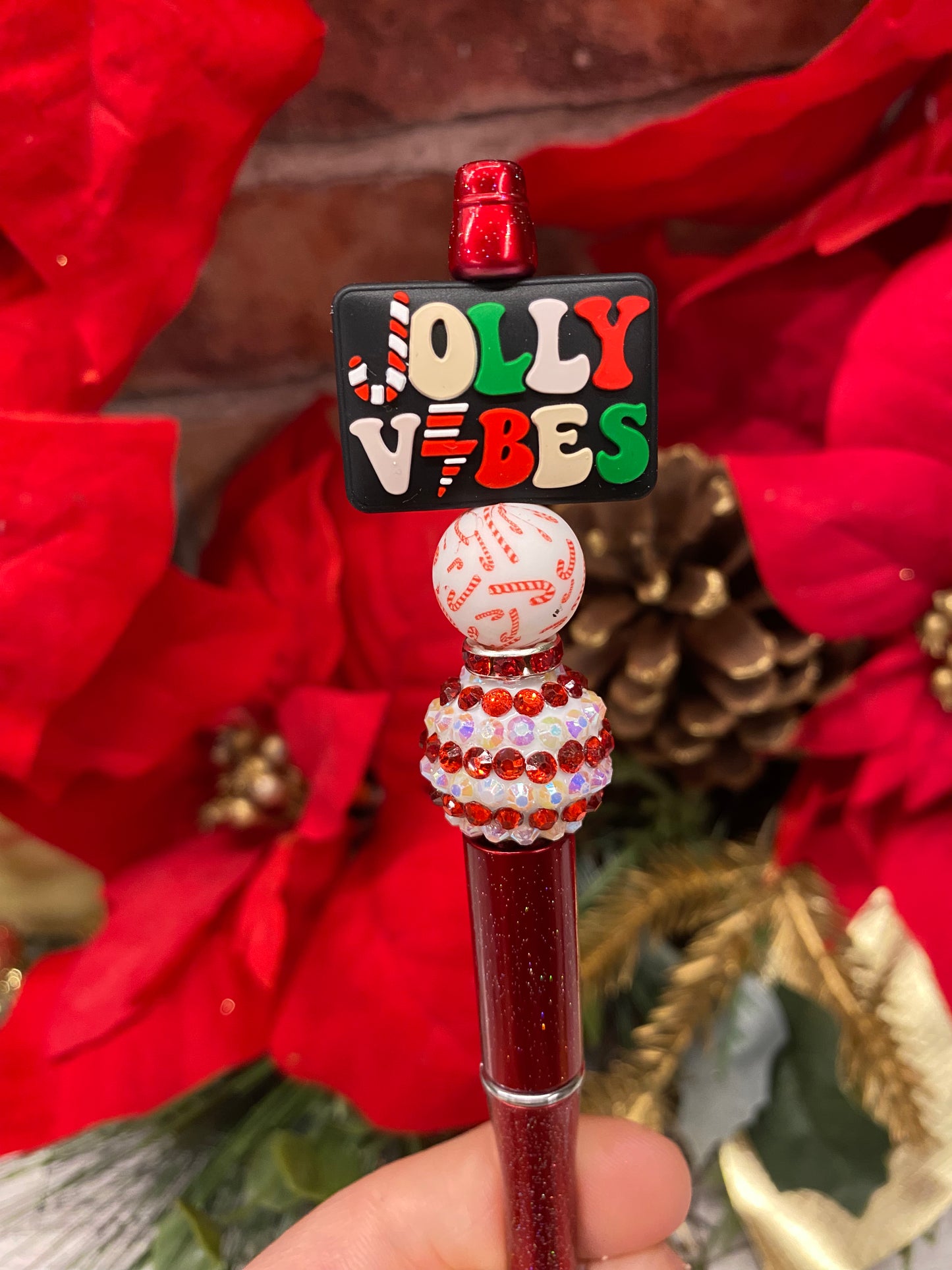 Christmas Jolly Vibes silicone beaded ballpoint ink pen