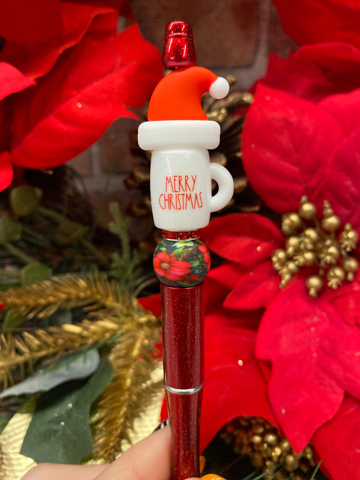 Merry Christmas Mug silicone beaded ballpoint ink pen