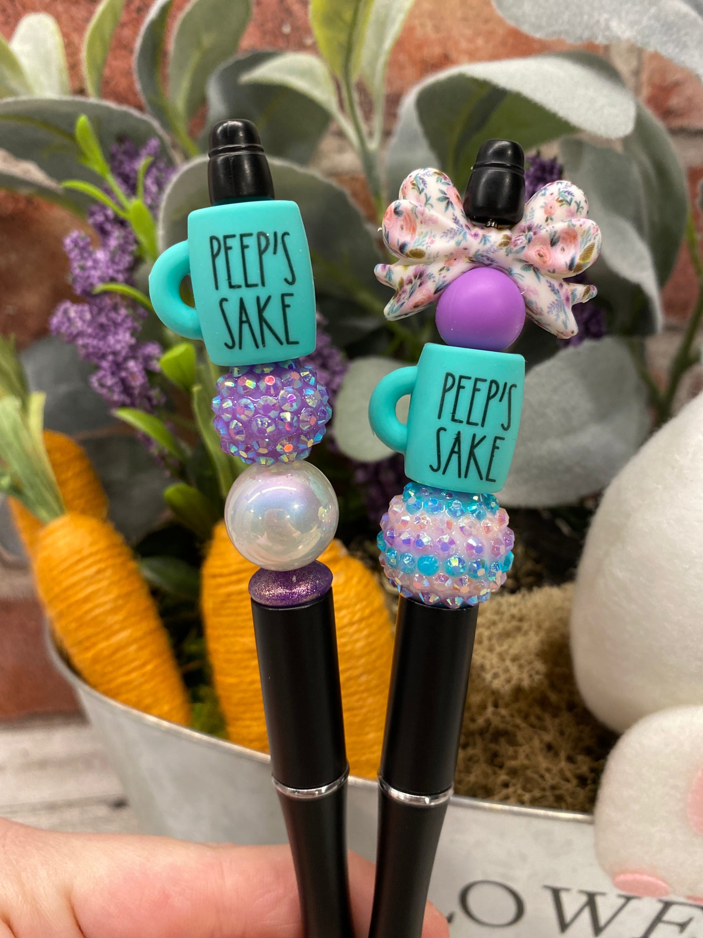 Turquoise Peep’s Sake Mug silicone beaded ballpoint ink pen