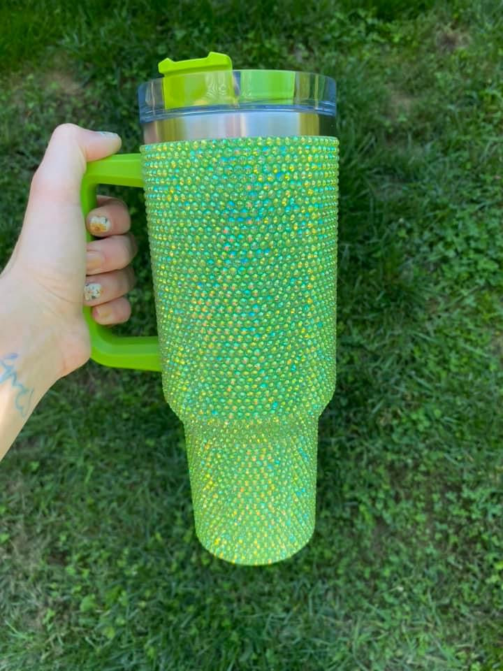 Lime Rhinestone 40oz Tumbler with Handle