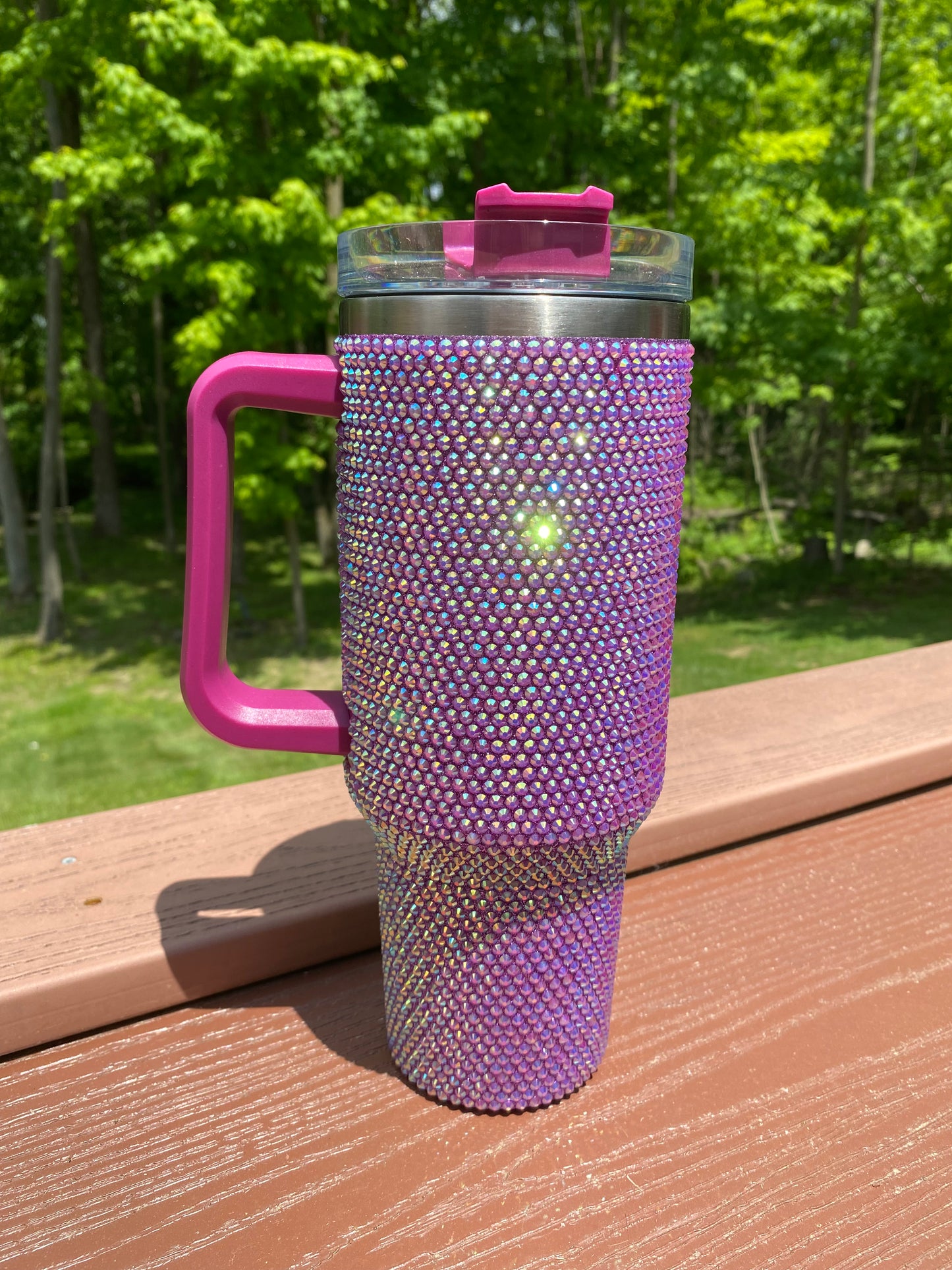 Purple Rhinestone 40oz Tumbler with Handle
