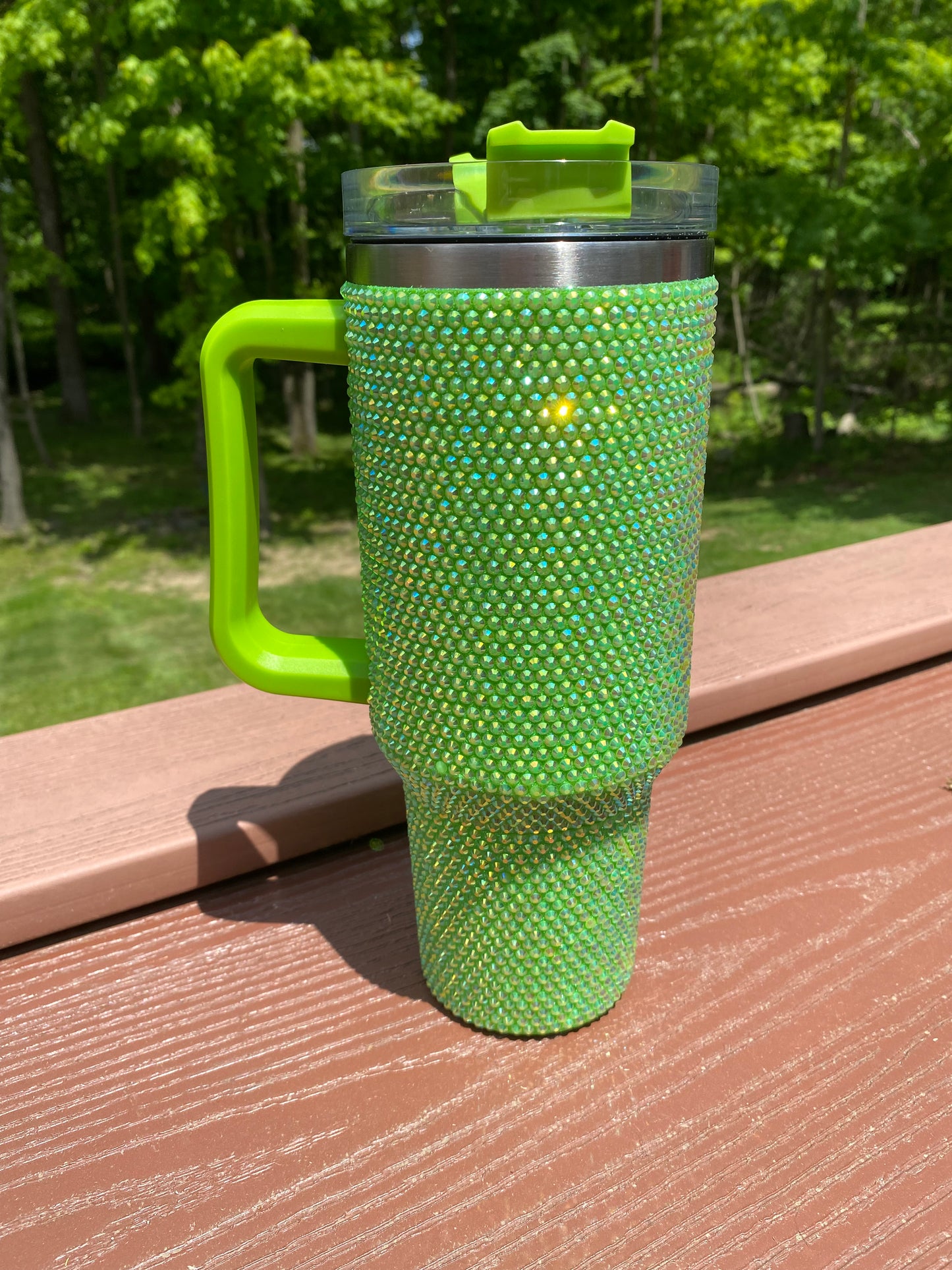 Lime Rhinestone 40oz Tumbler with Handle