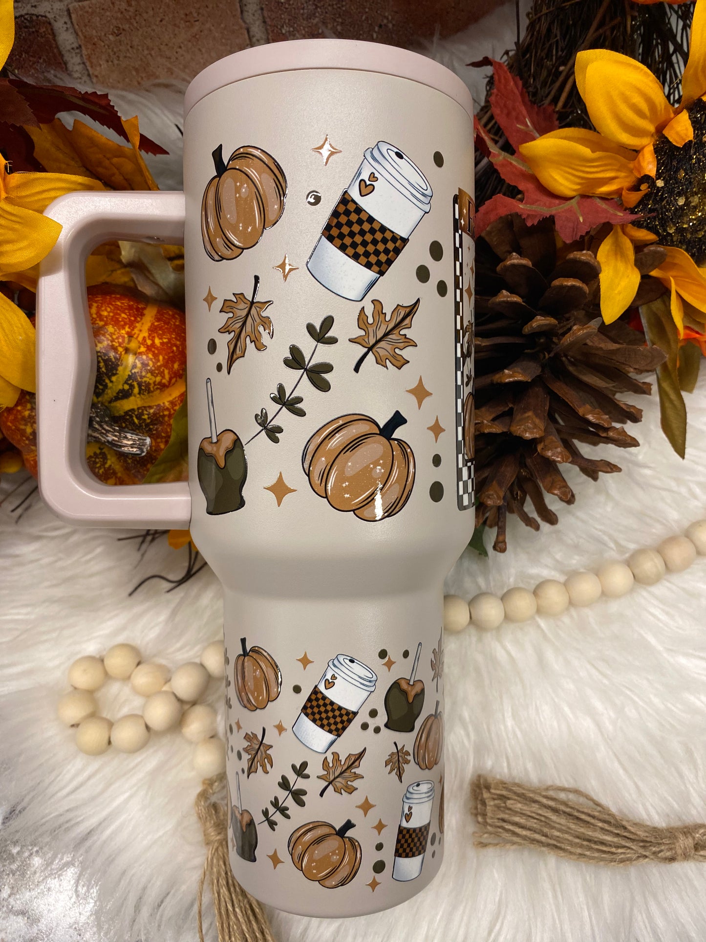 Fall Vibes, Almond 40oz Insulated Tumbler with Handle