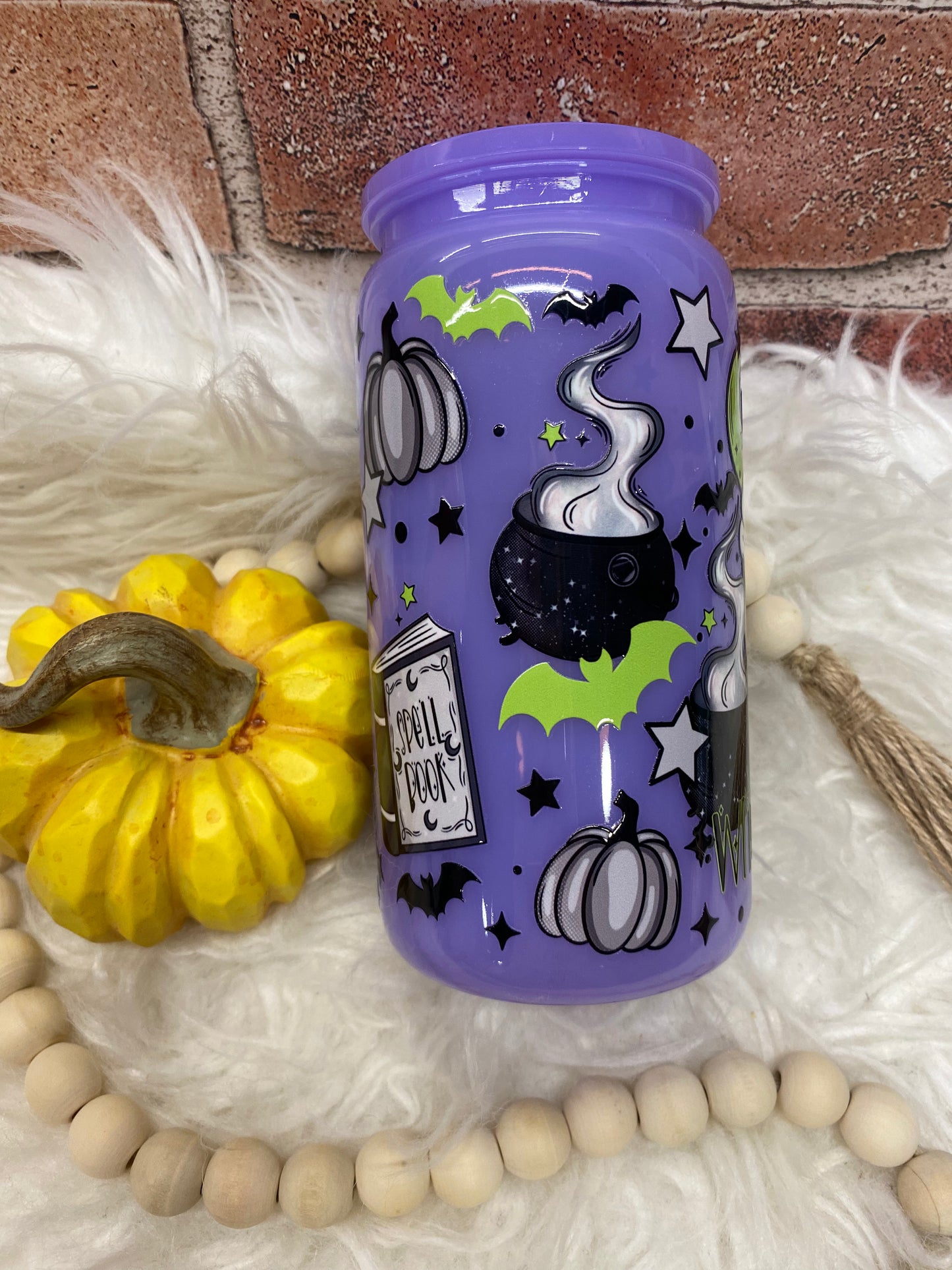 Witches need Coffee 16oz purple acrylic can UVDTF