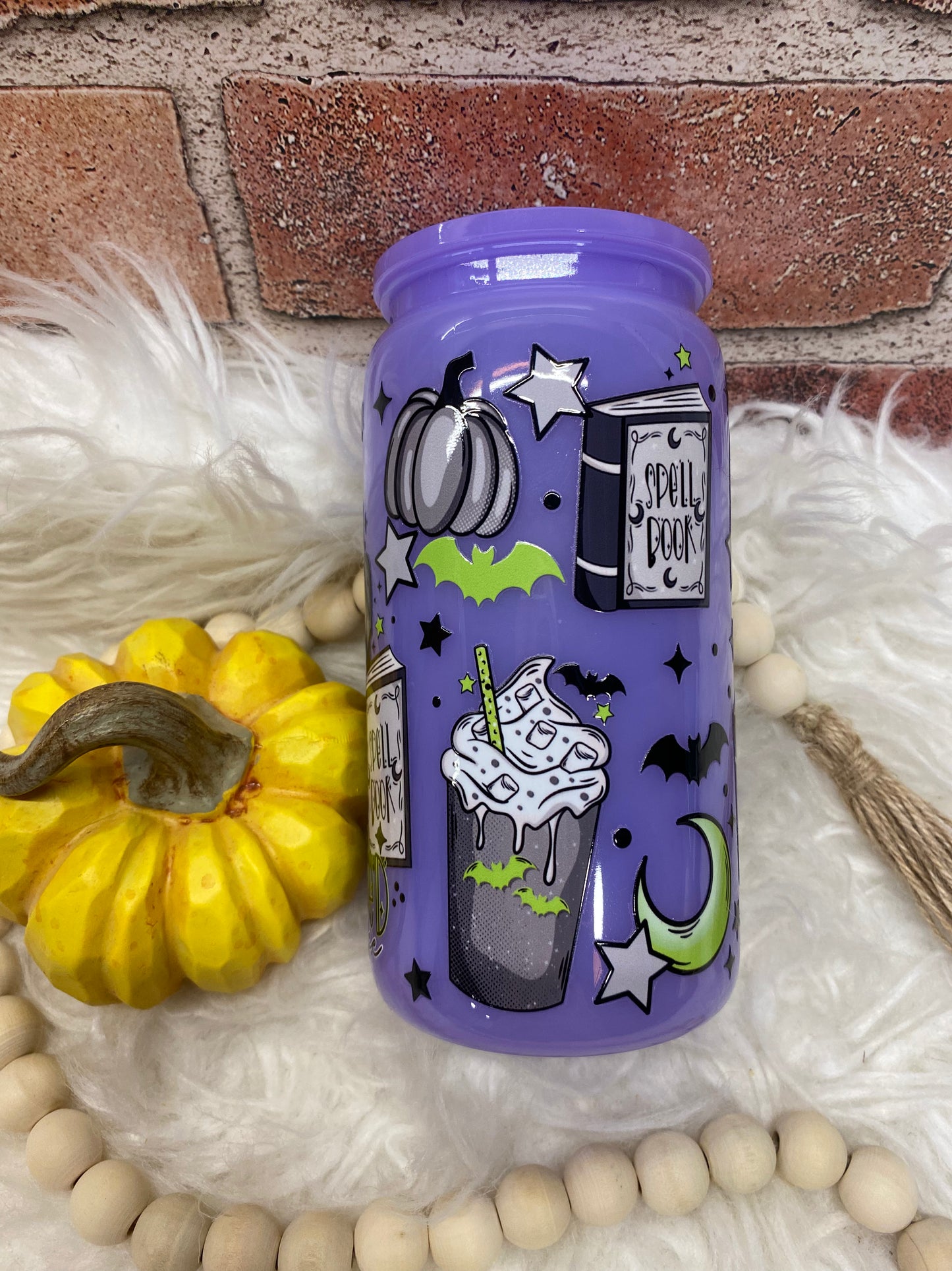 Witches need Coffee 16oz purple acrylic can UVDTF