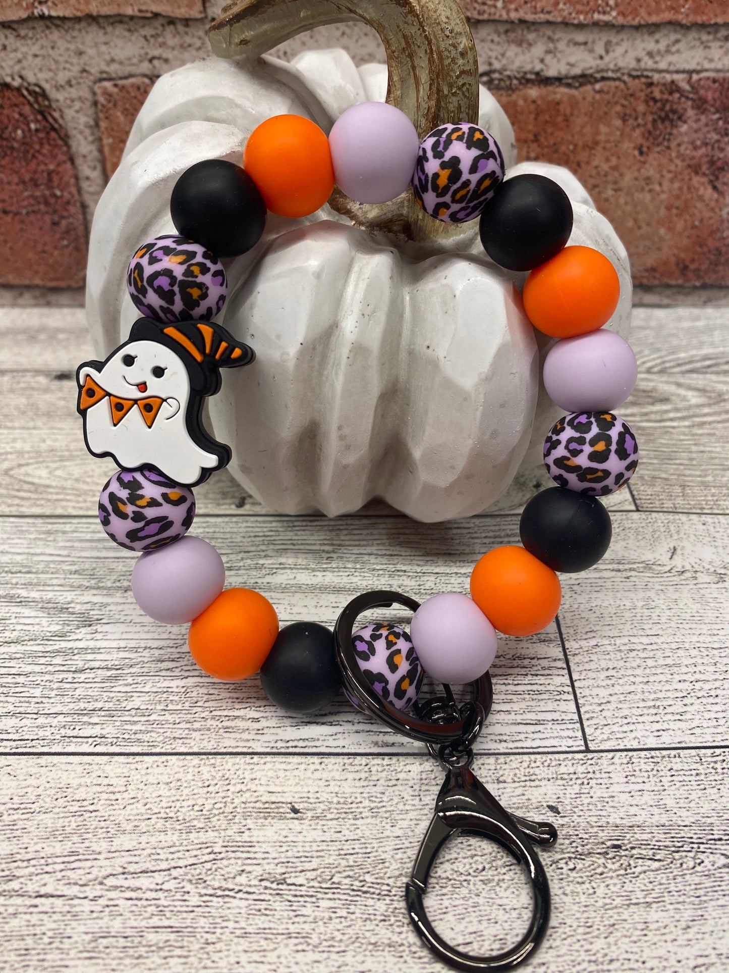 Leopard Ghost silicone beaded wristlet keychain
