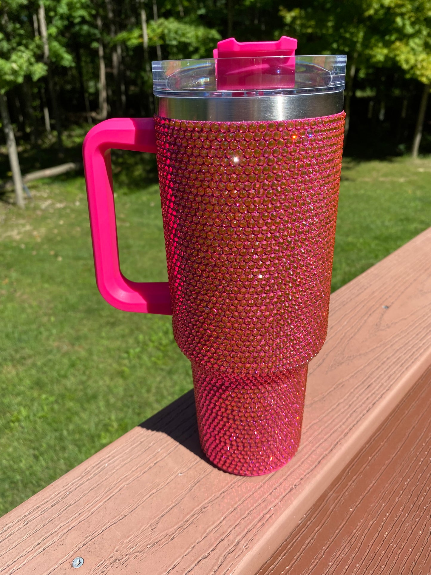 Hot Pink Rhinestone 40oz Tumbler with Handle