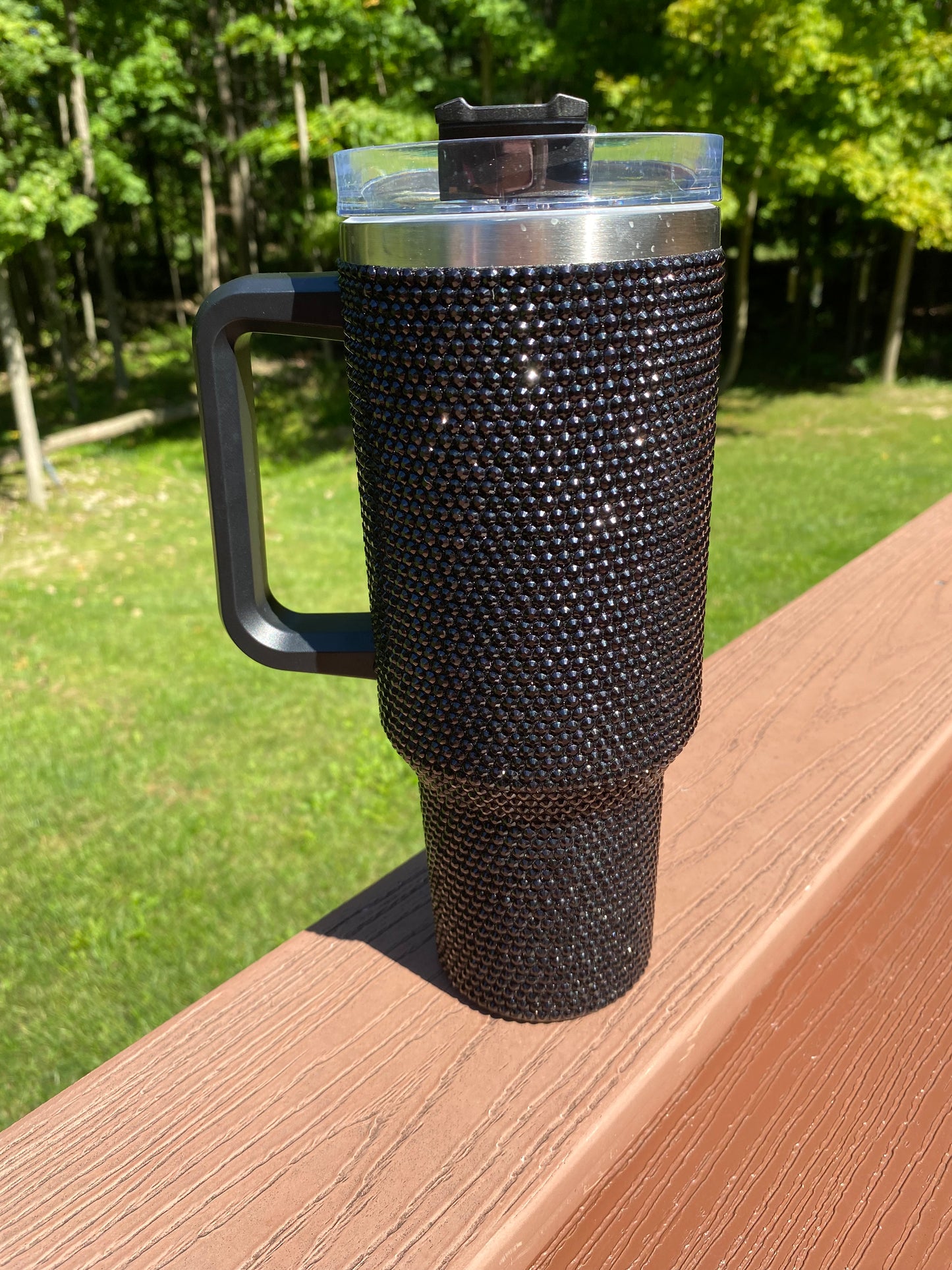 Black Rhinestone 40oz Tumbler with Handle