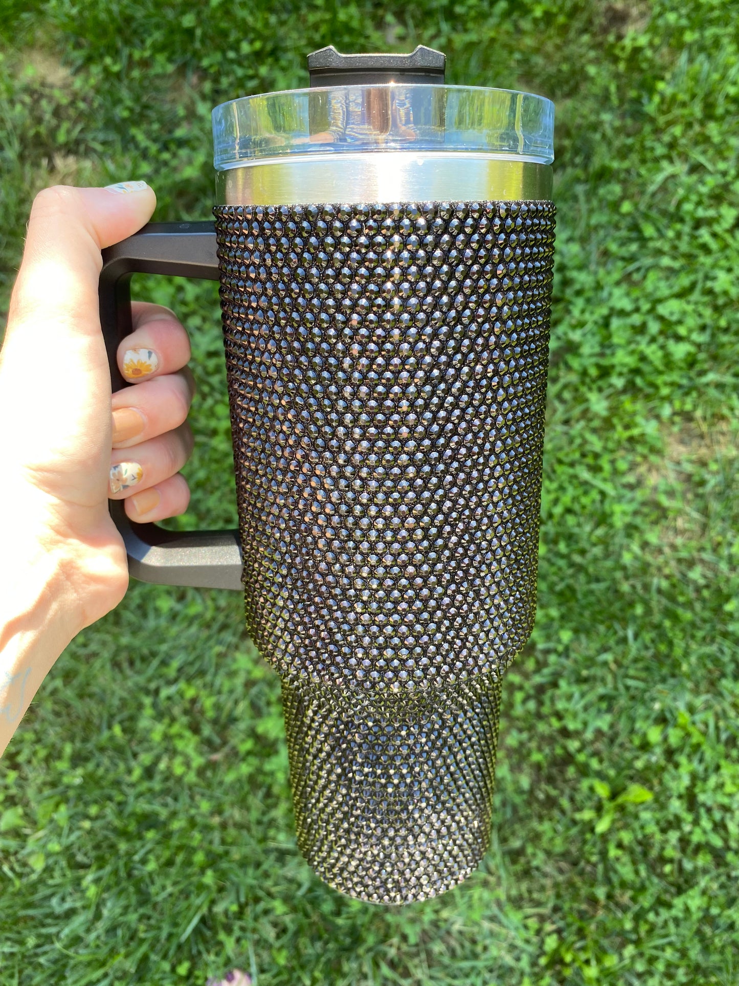 Black Rhinestone 40oz Tumbler with Handle