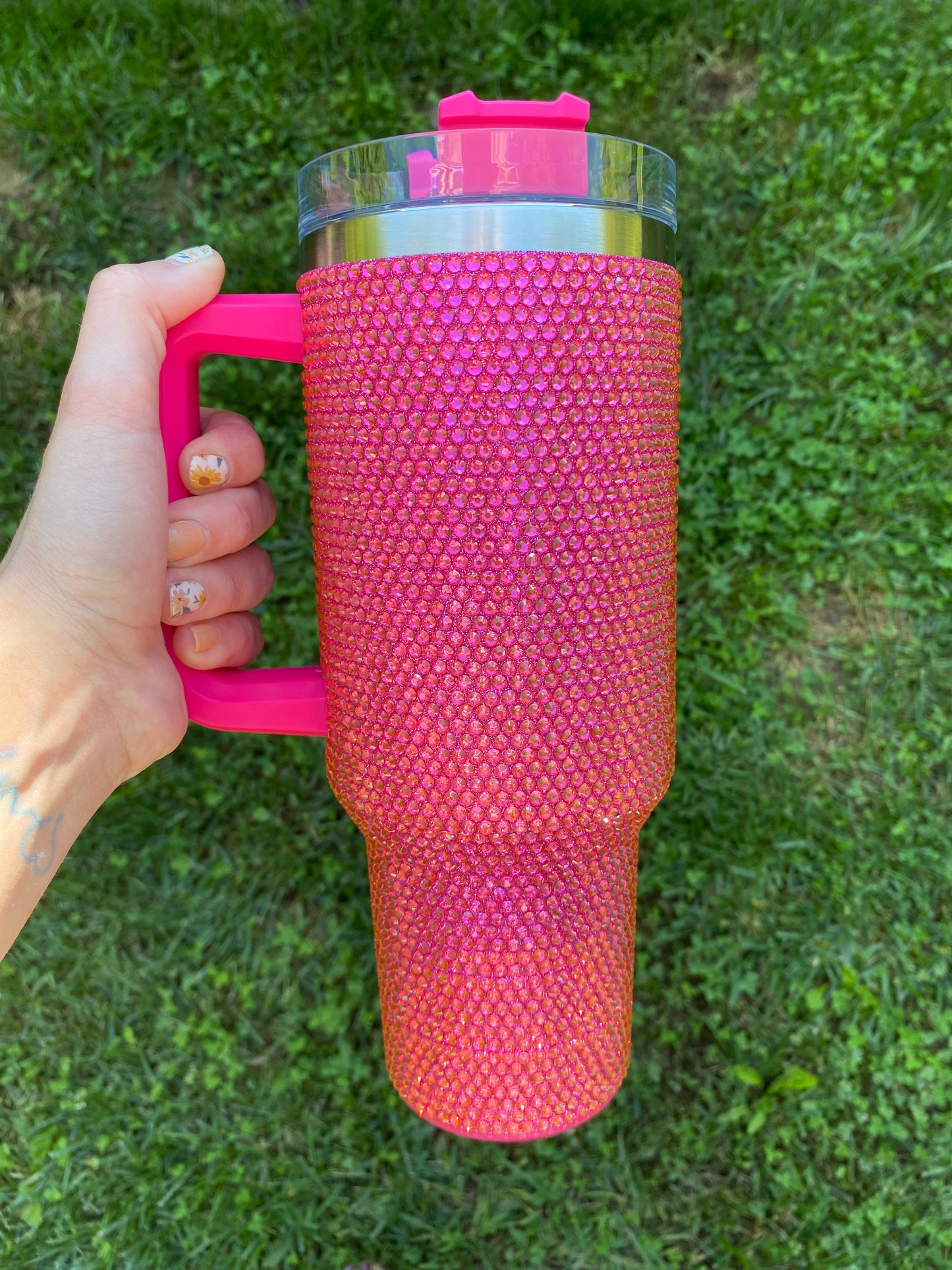 Hot Pink Rhinestone 40oz Tumbler with Handle