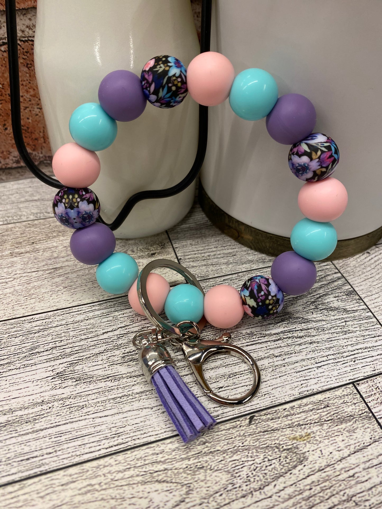 Midnight blossom Silicone wristlet keychain
