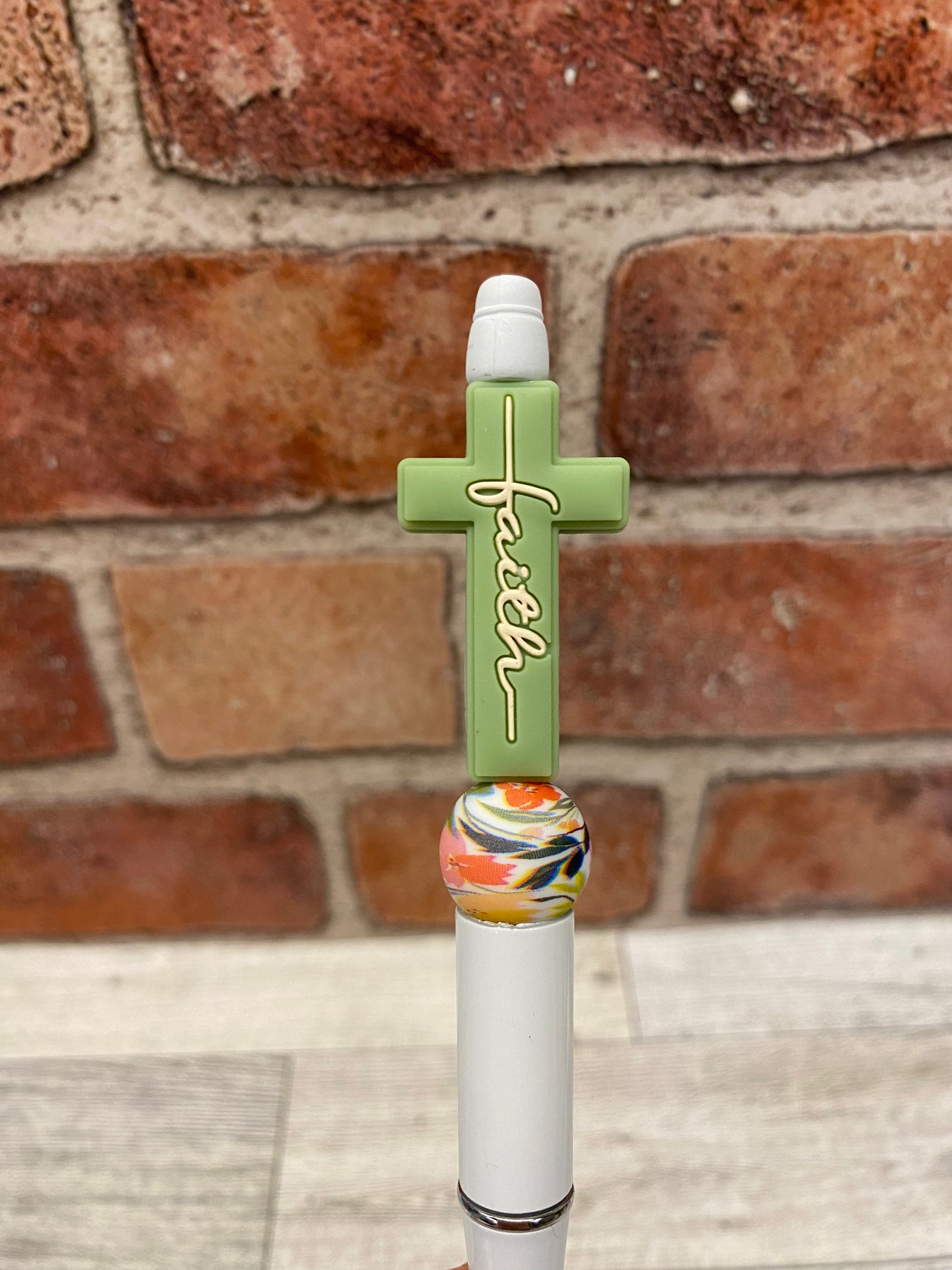 Mint Sage Faith Cross silicone beaded ink pen