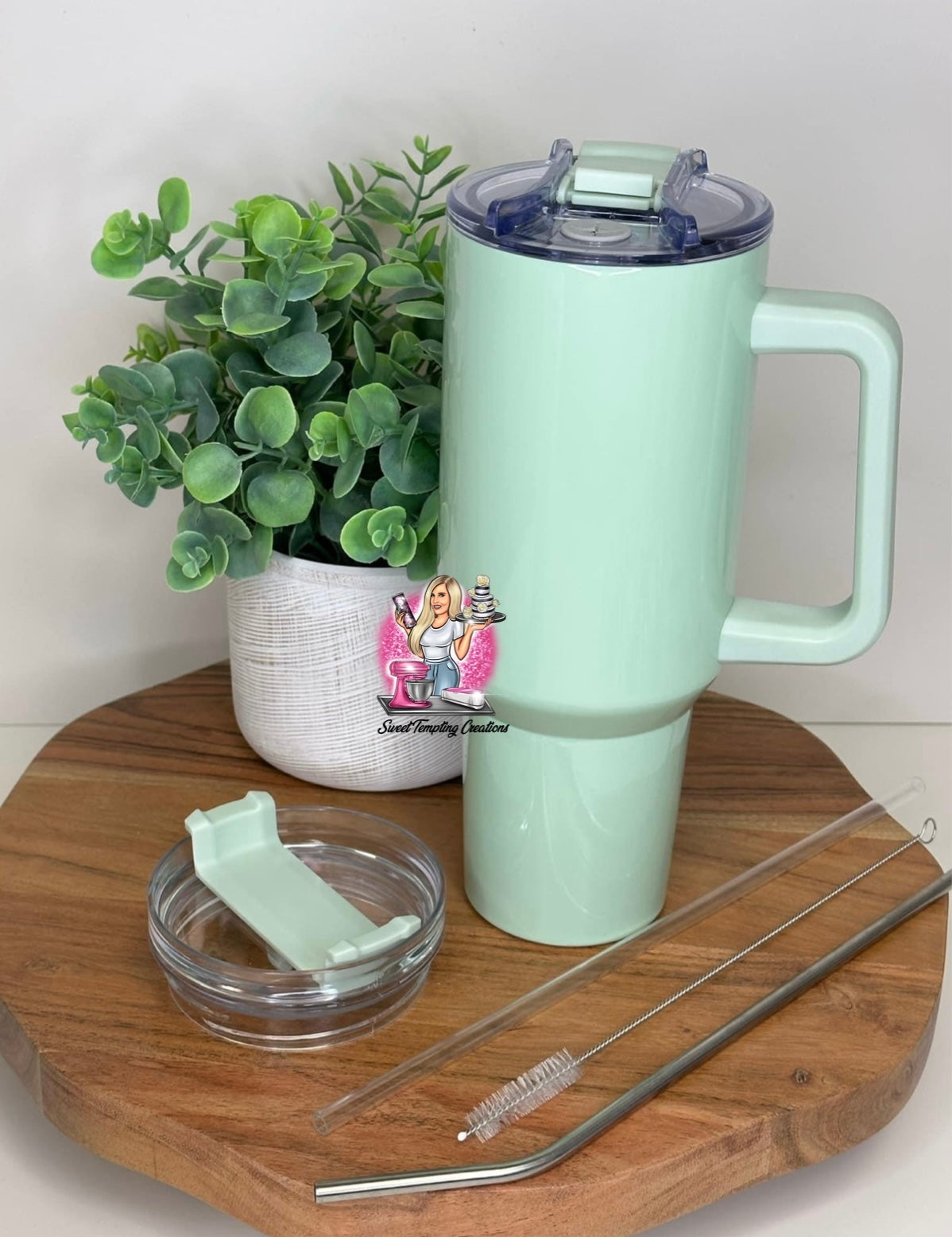 Custom 40oz Sublimation Tumbler with Handle Green Lily